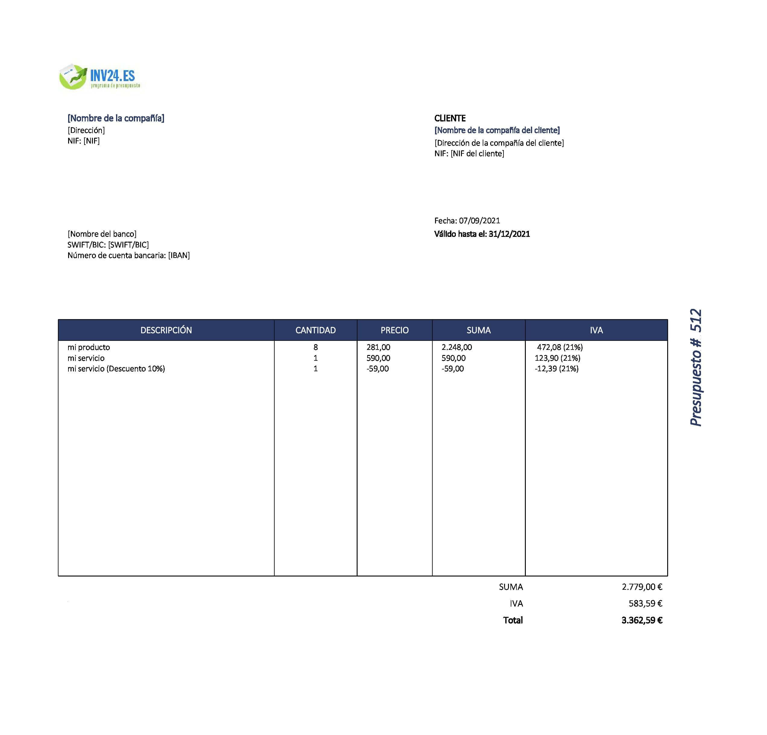 plantilla de presupuesto xls