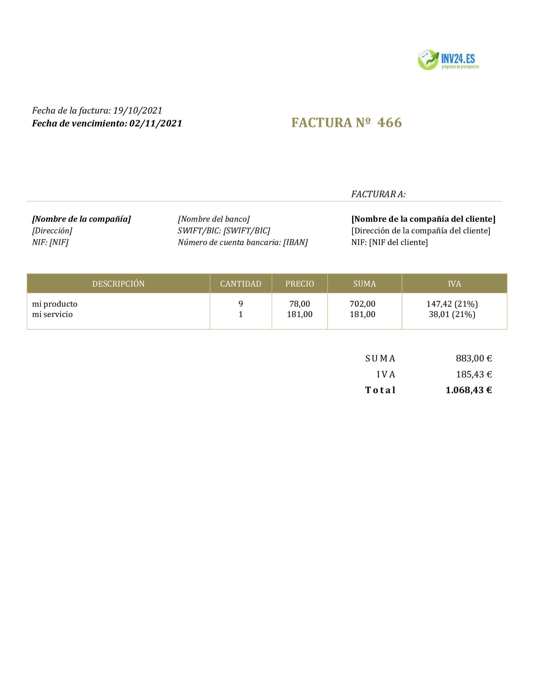 plantilla para hacer factura (Word / Google Docs)