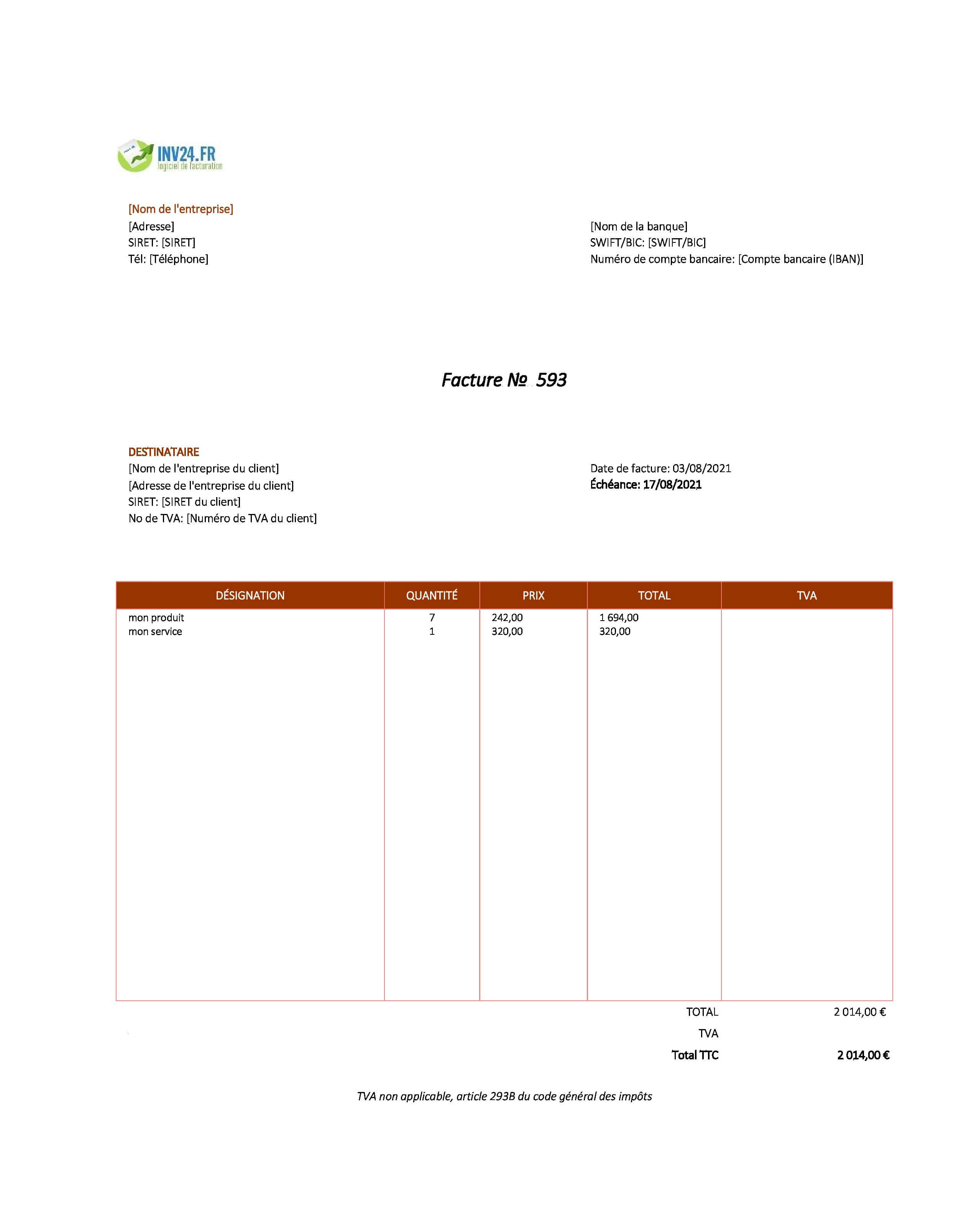 Exemple De Facture Pour Auto Entrepreneur Sans Tva (Excel)