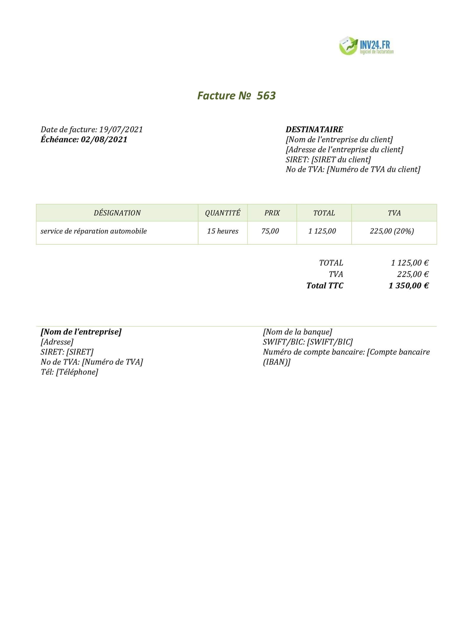 Modèle Facture Association Loi 1901 Sans Tva