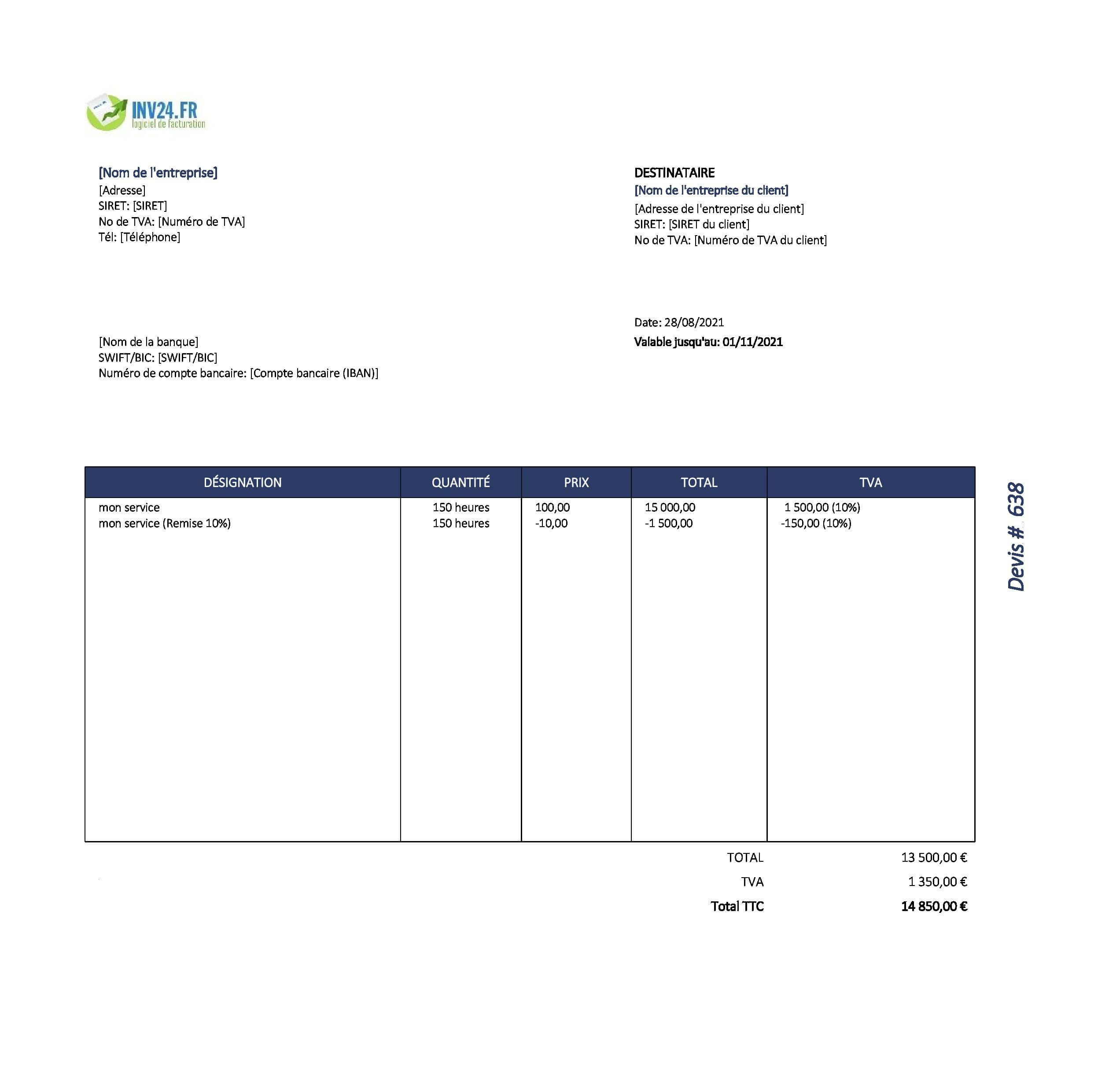 modèle de devis excel bâtiment