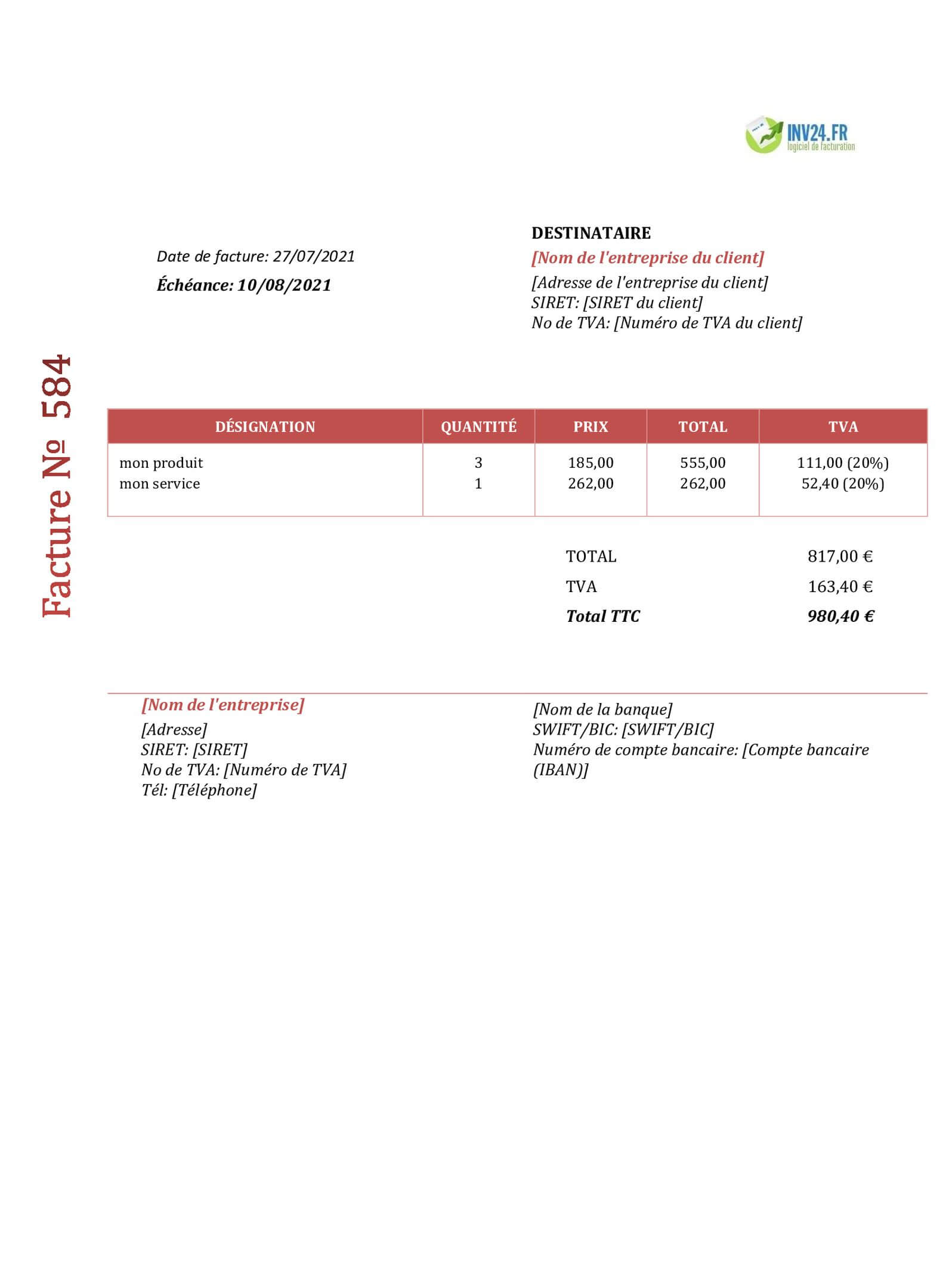 Modèle Facture Association Loi 1901 Sans Tva Excel