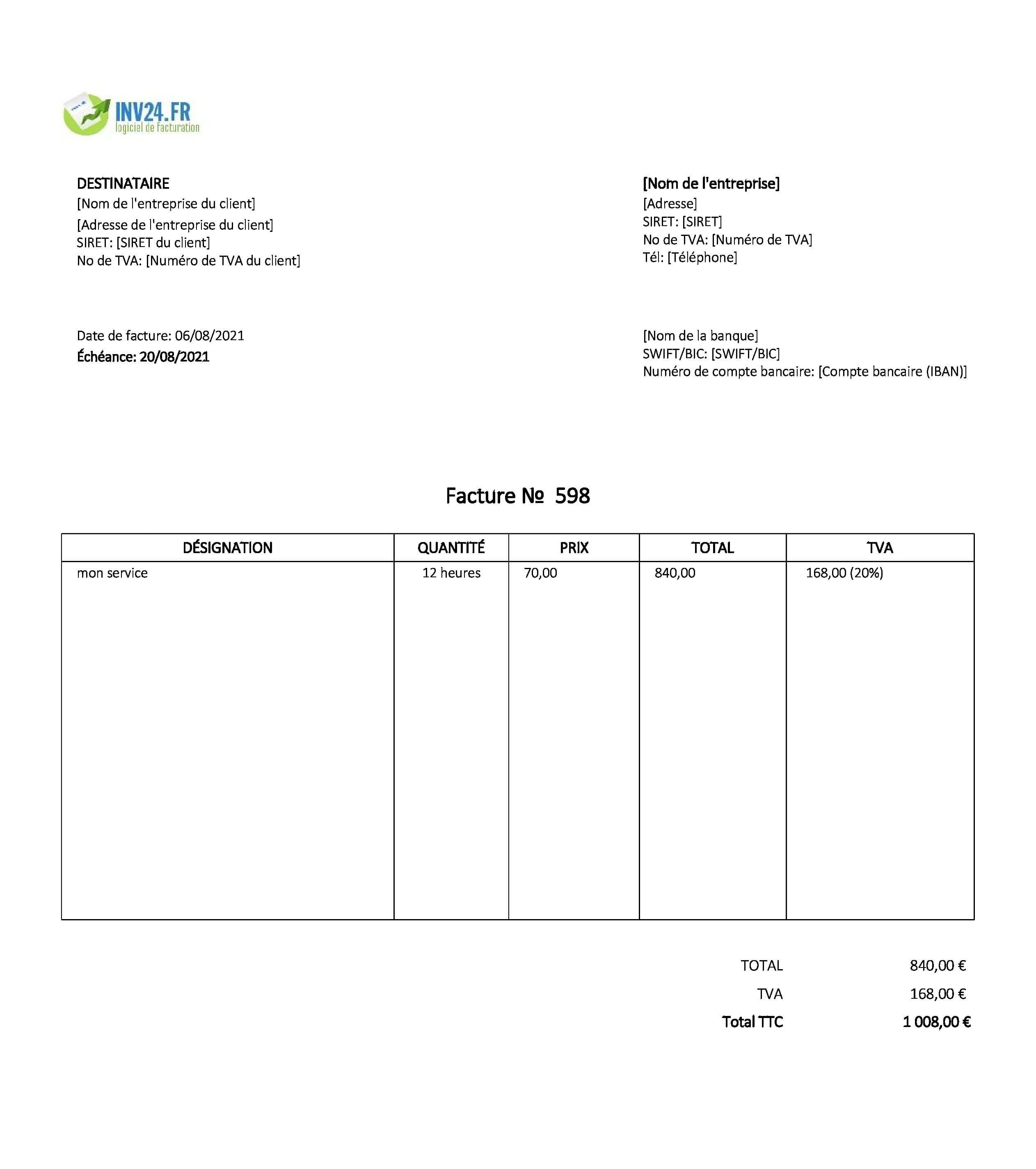 modèle de facture pour consultant conseil et management