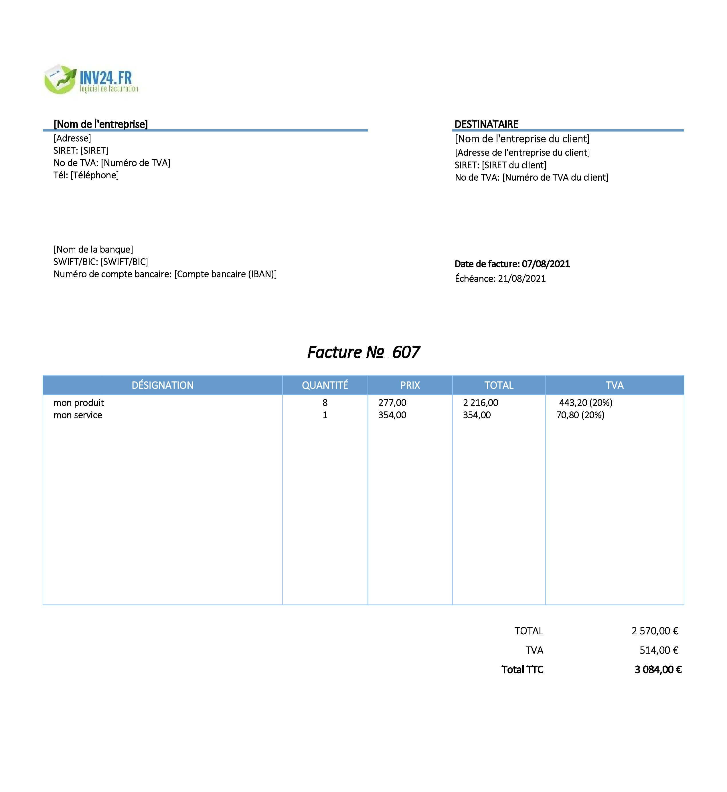 modèle de facture pour entreprise (Excel / Google Sheets) modèle de facture pour entreprise (Excel / Google Sheets)
