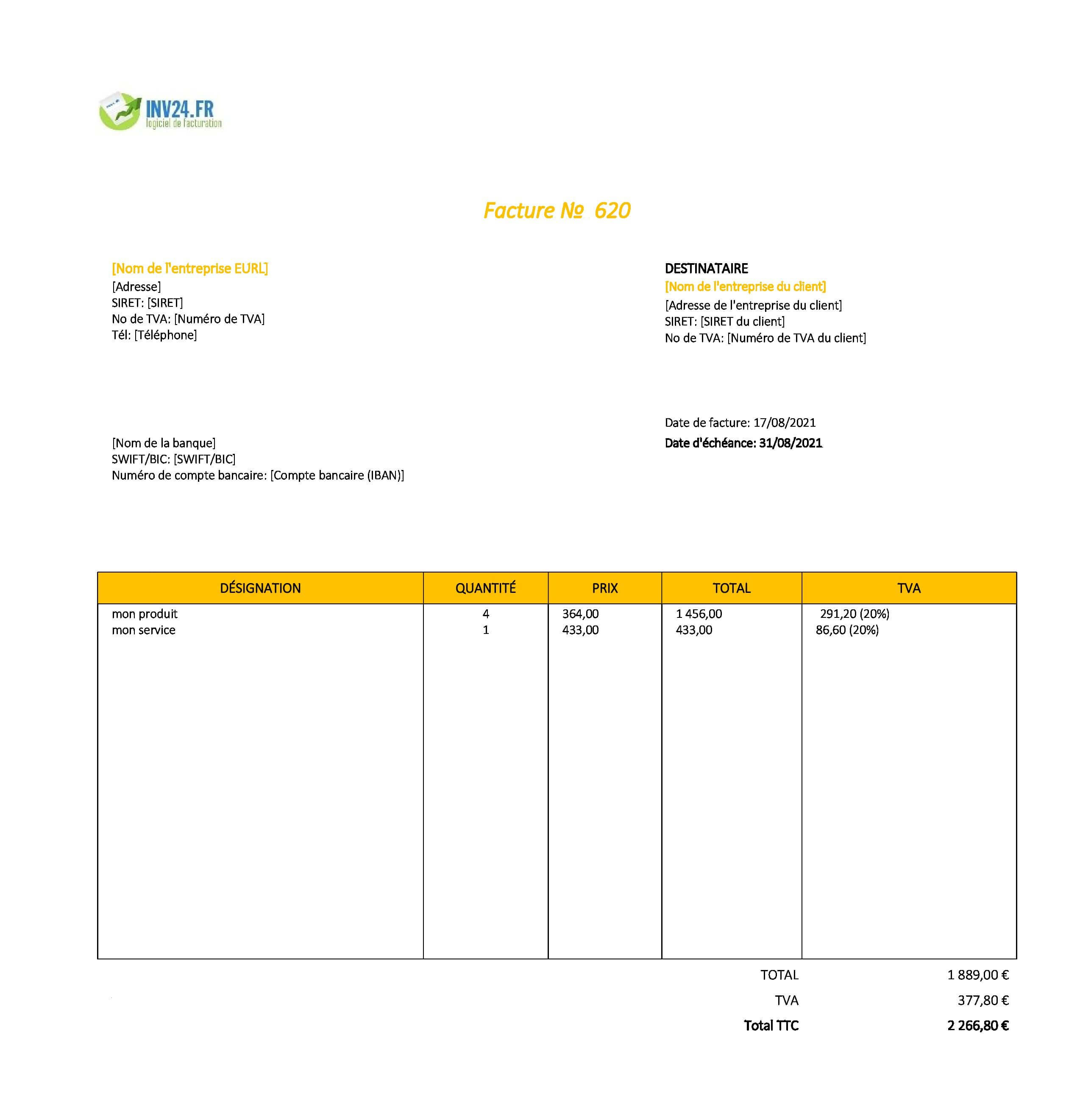 modèle de facture EURL