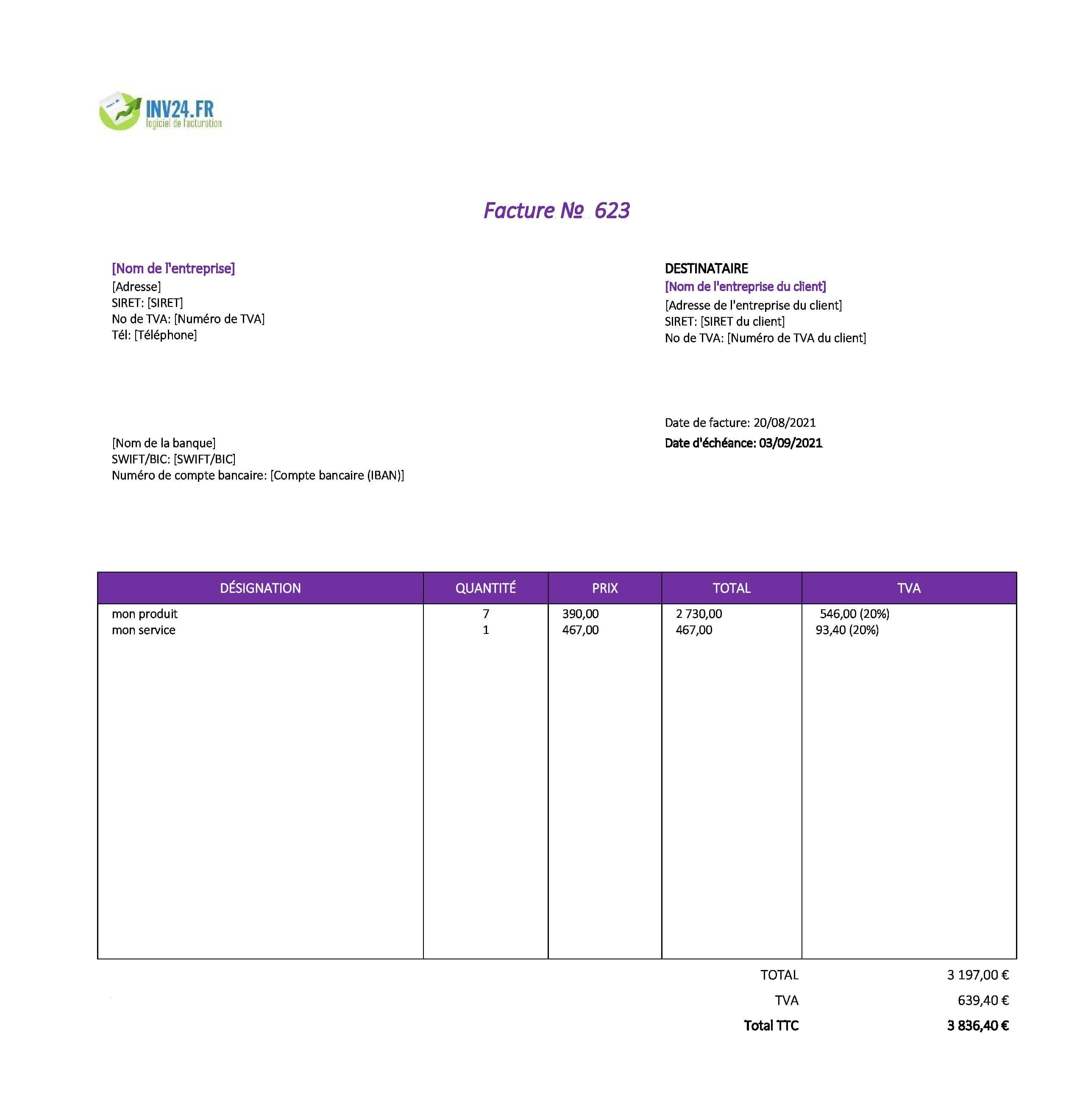 modèle de facture google sheet