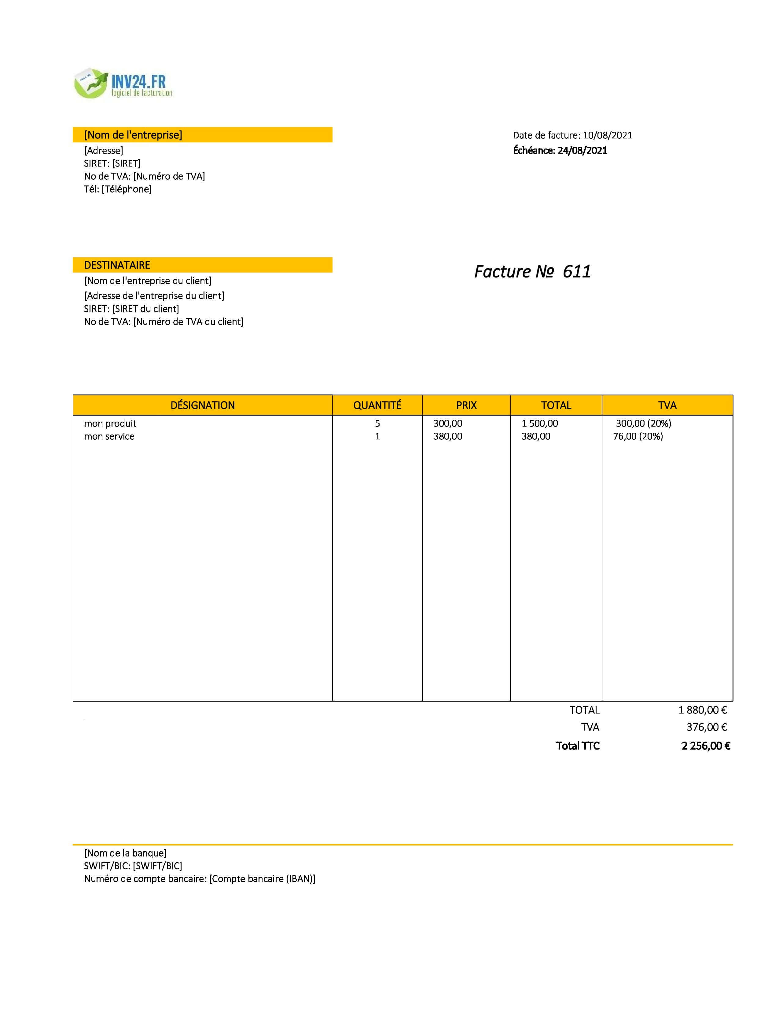 Modèle de facture Open Office (Excel / Google Sheets)