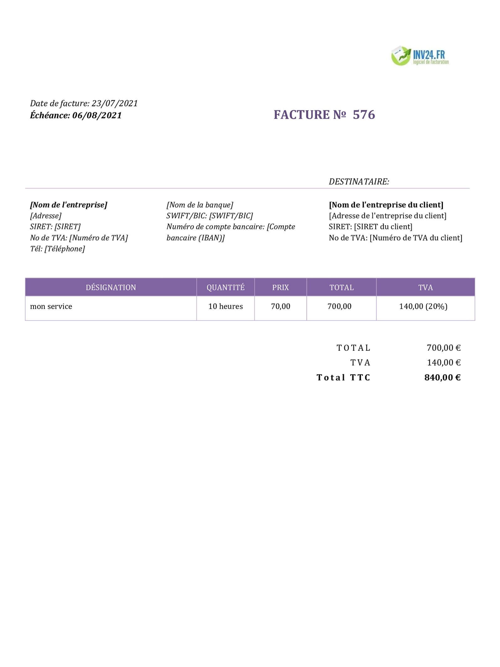 Modèle Facture Association Loi 1901 Sans Tva