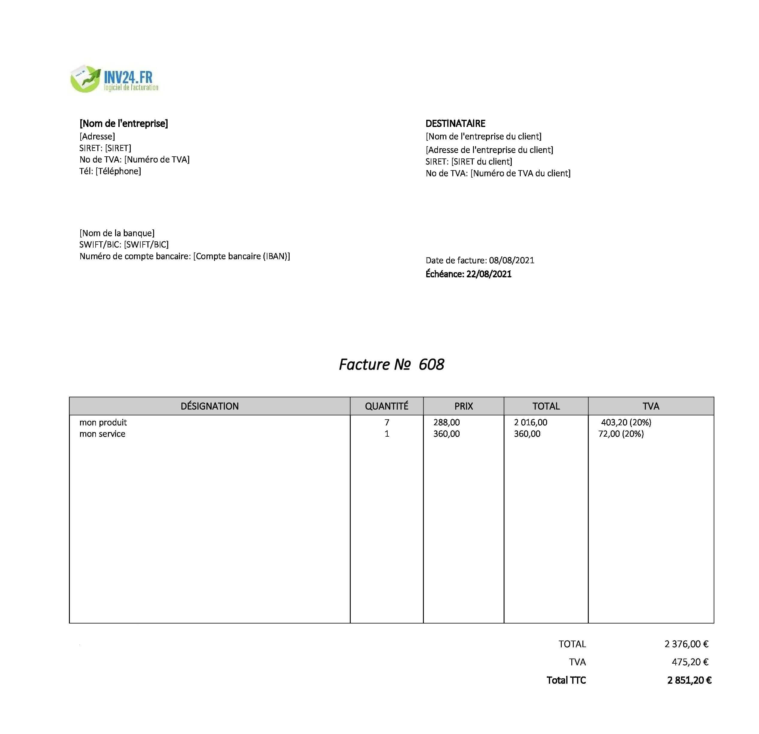 Exemple de facture (Excel / Google Sheets) Exemple de facture (Excel / Google Sheets)