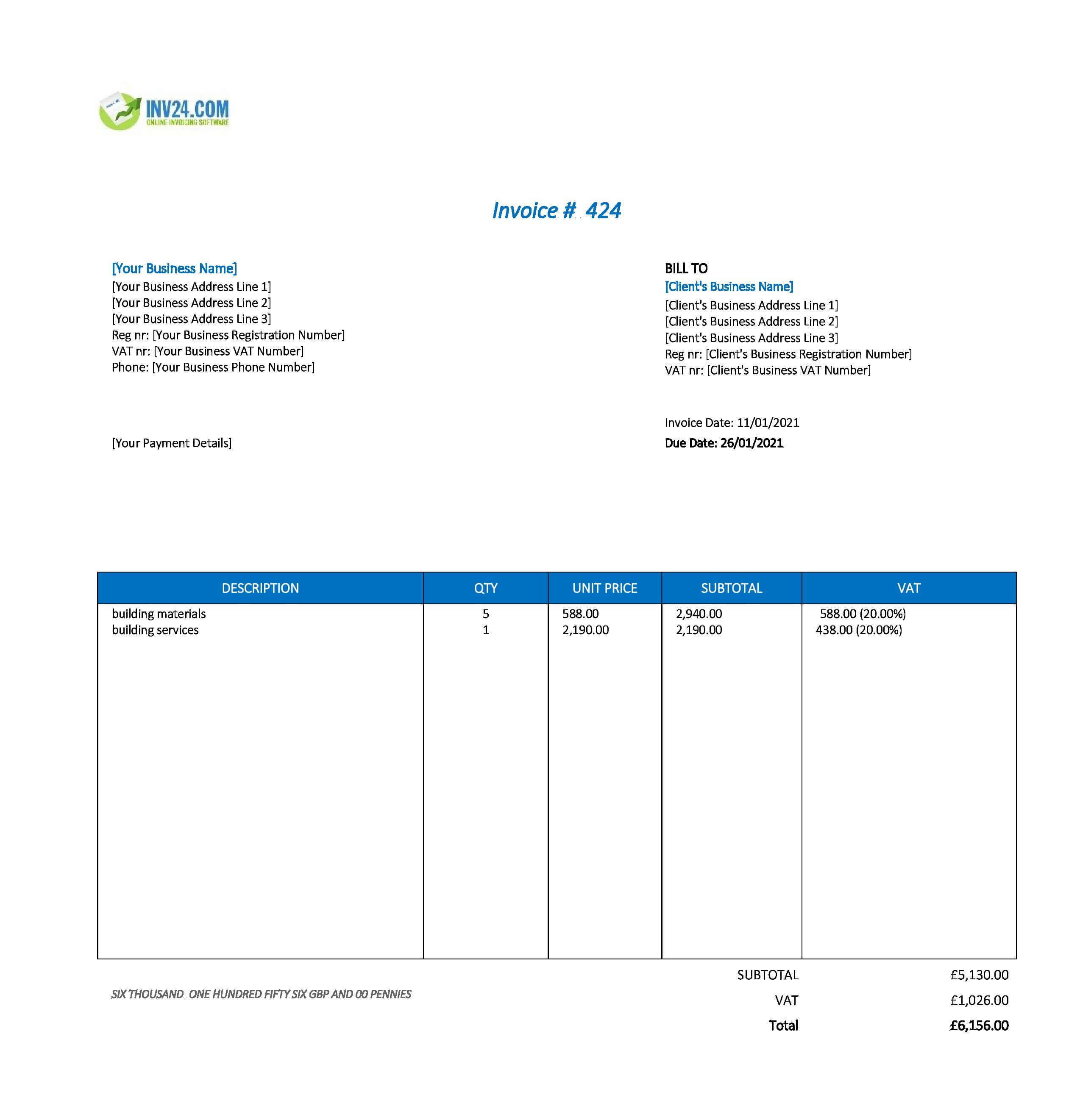 builder invoice template uk