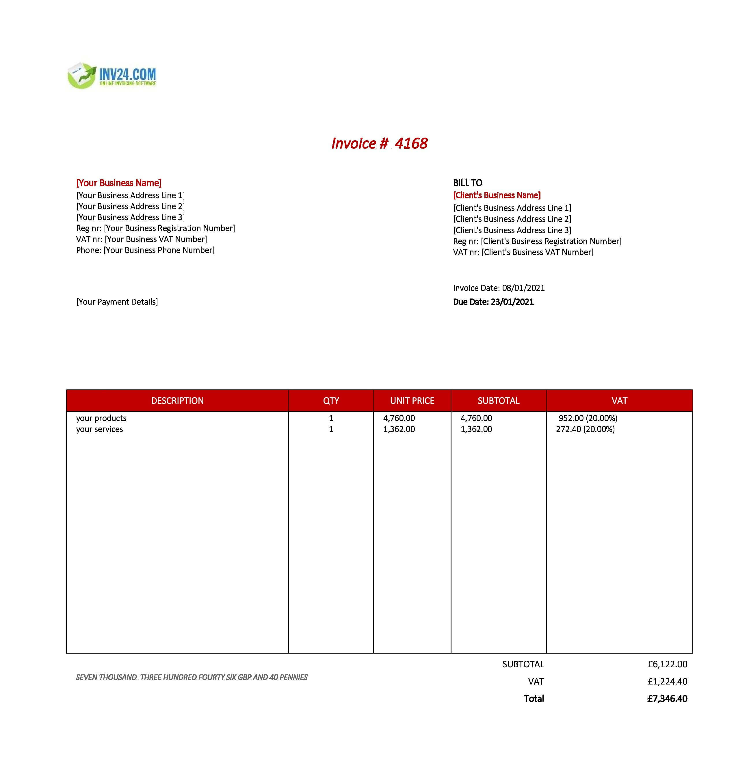 business invoice template uk