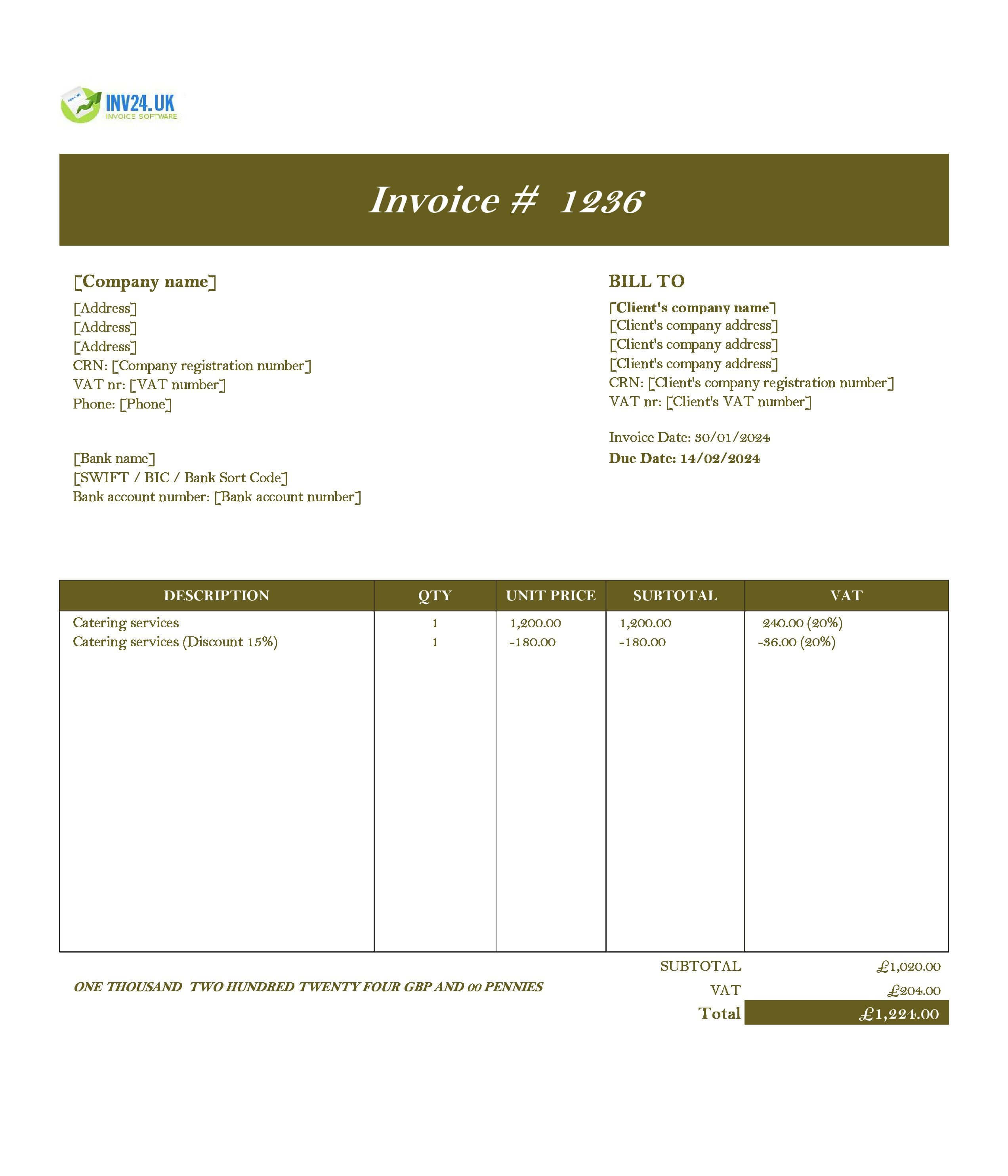 catering invoice template UK