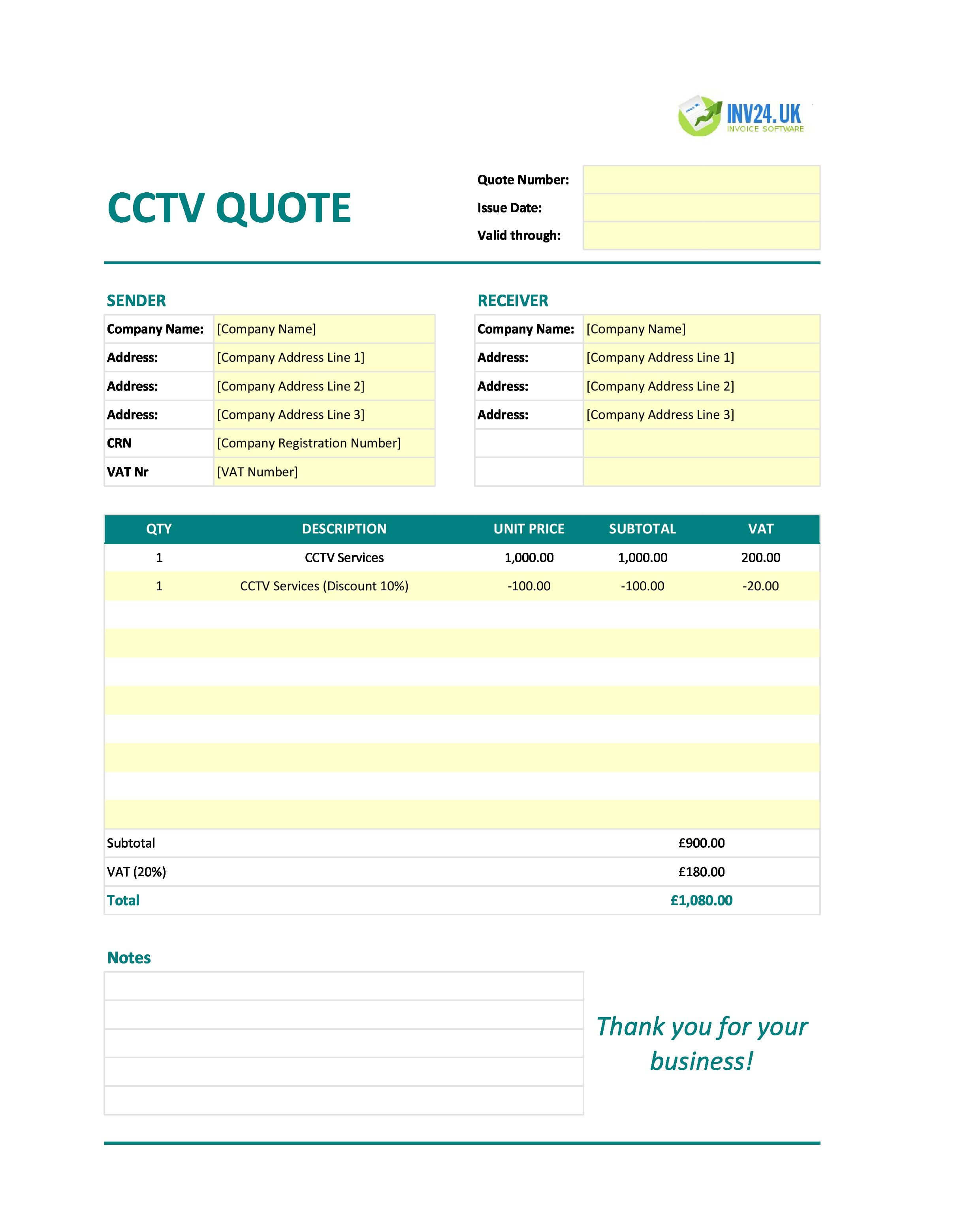 CCTV Quote Template for UK (Excel / Google Sheets)