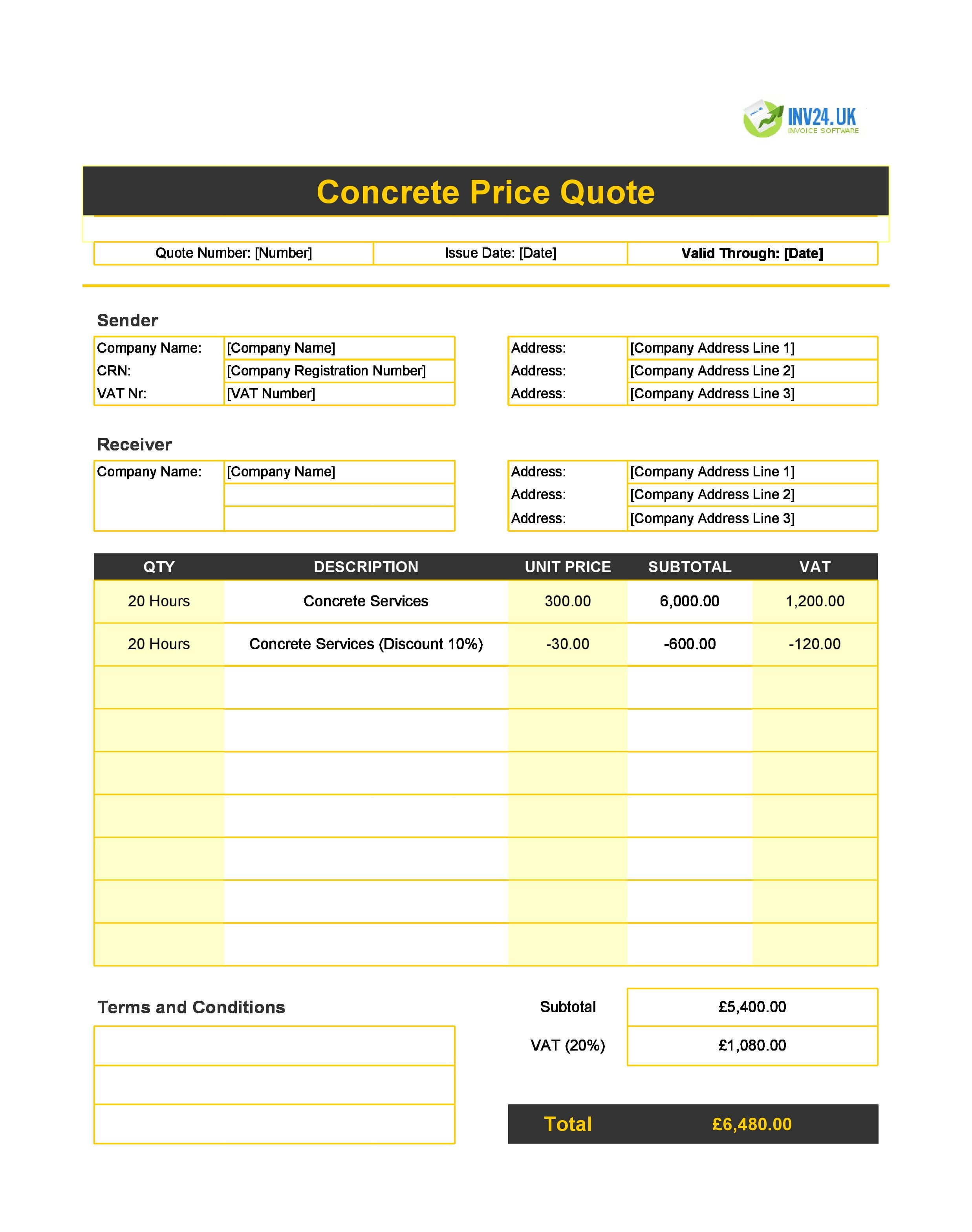 Concrete Quote Template for UK (Excel / Google Sheets)