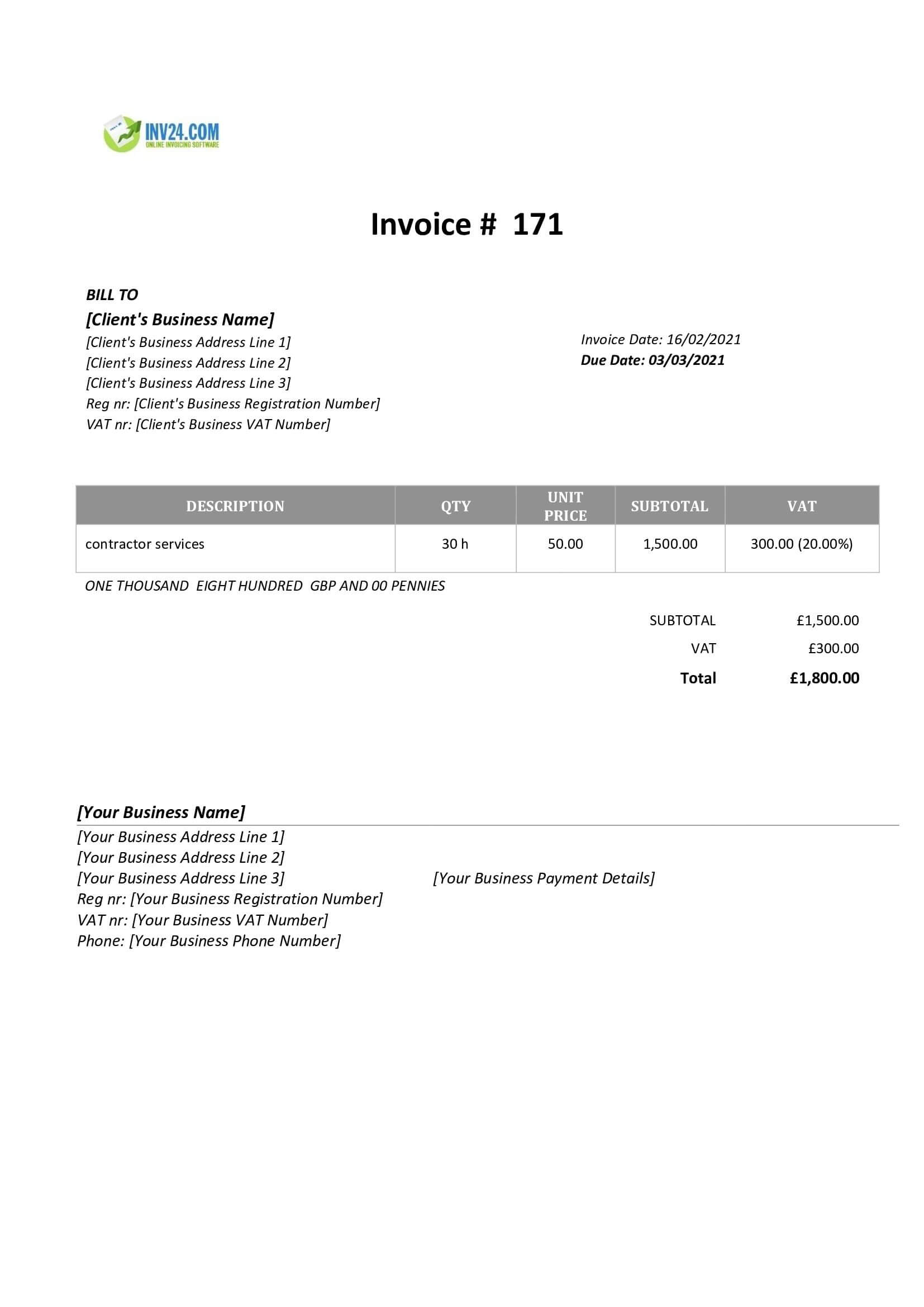 contractor invoice template uk contractor invoice template uk