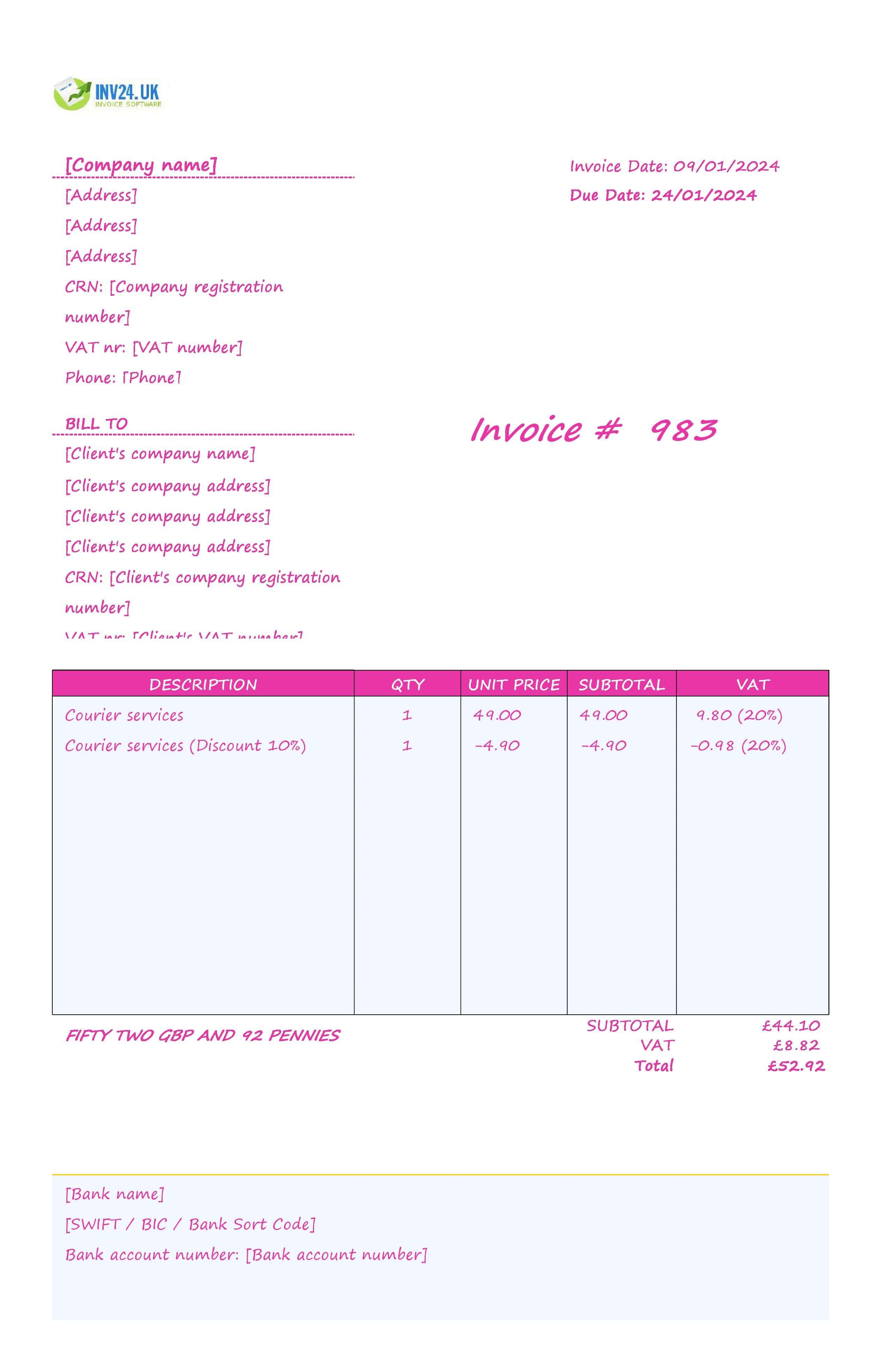 courier invoice template UK