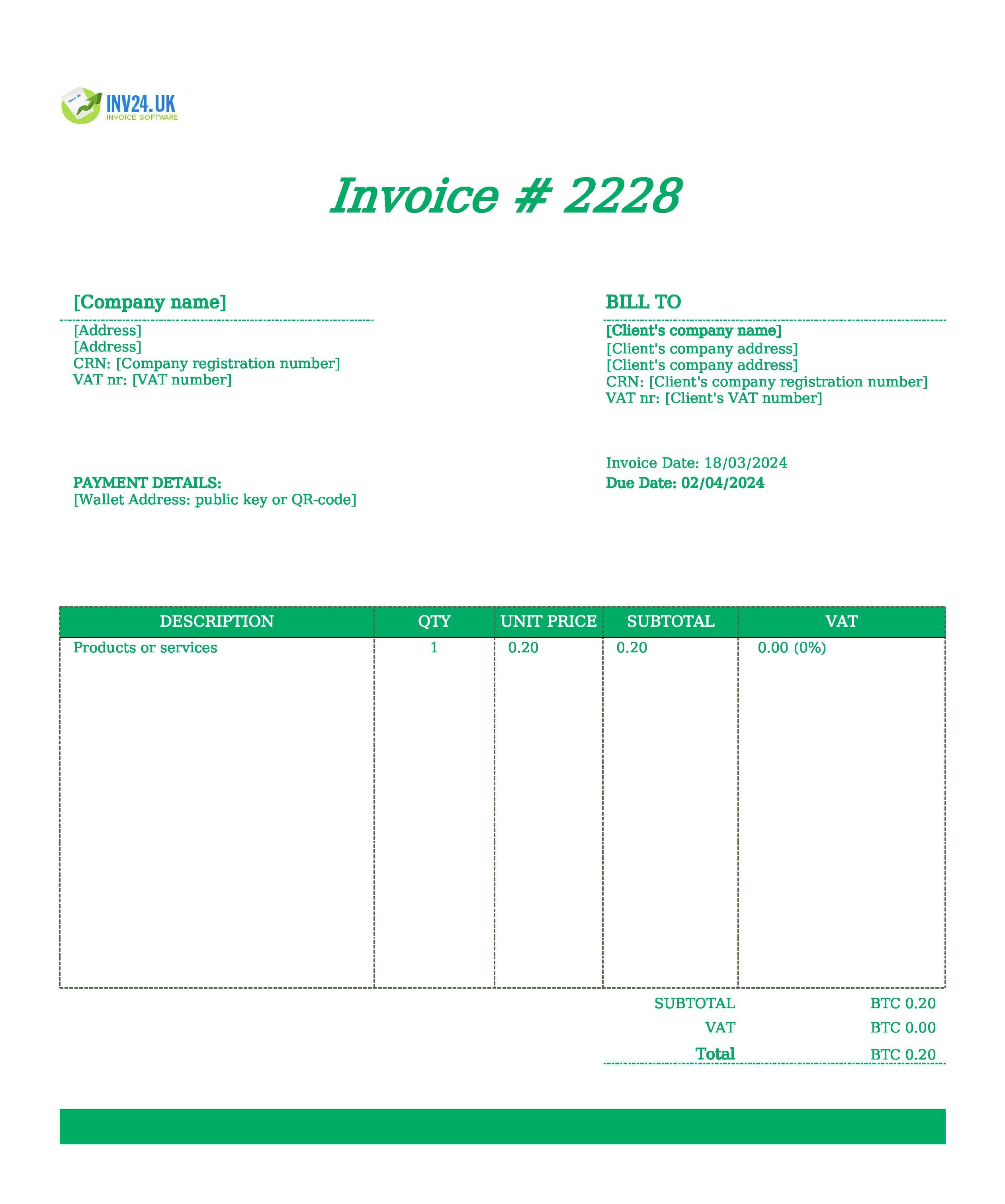 crypto invoice example