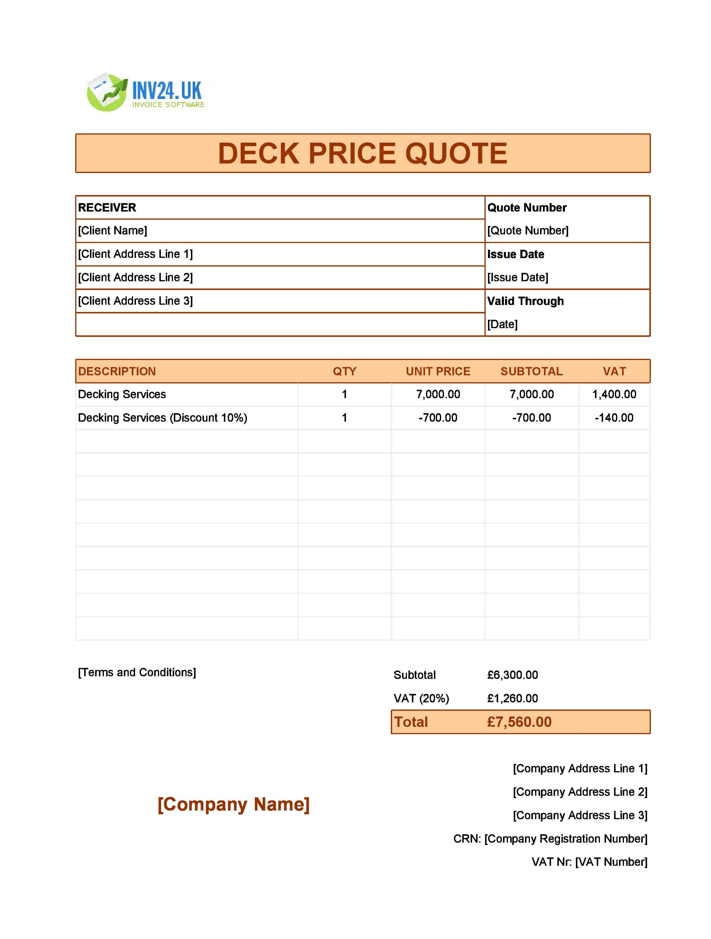 Deck Quote Template for UK (Excel / Google Sheets)