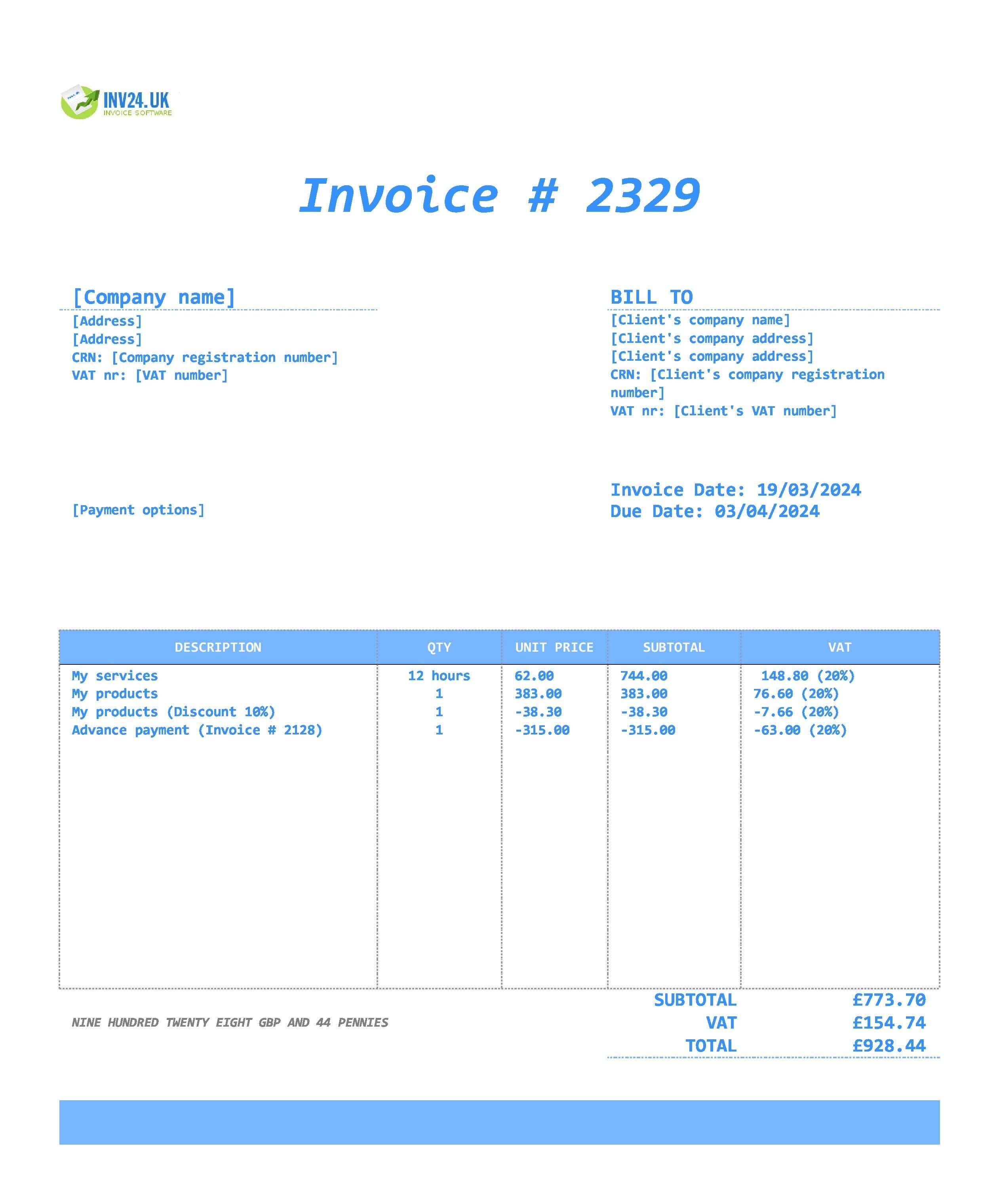 final invoice template UK