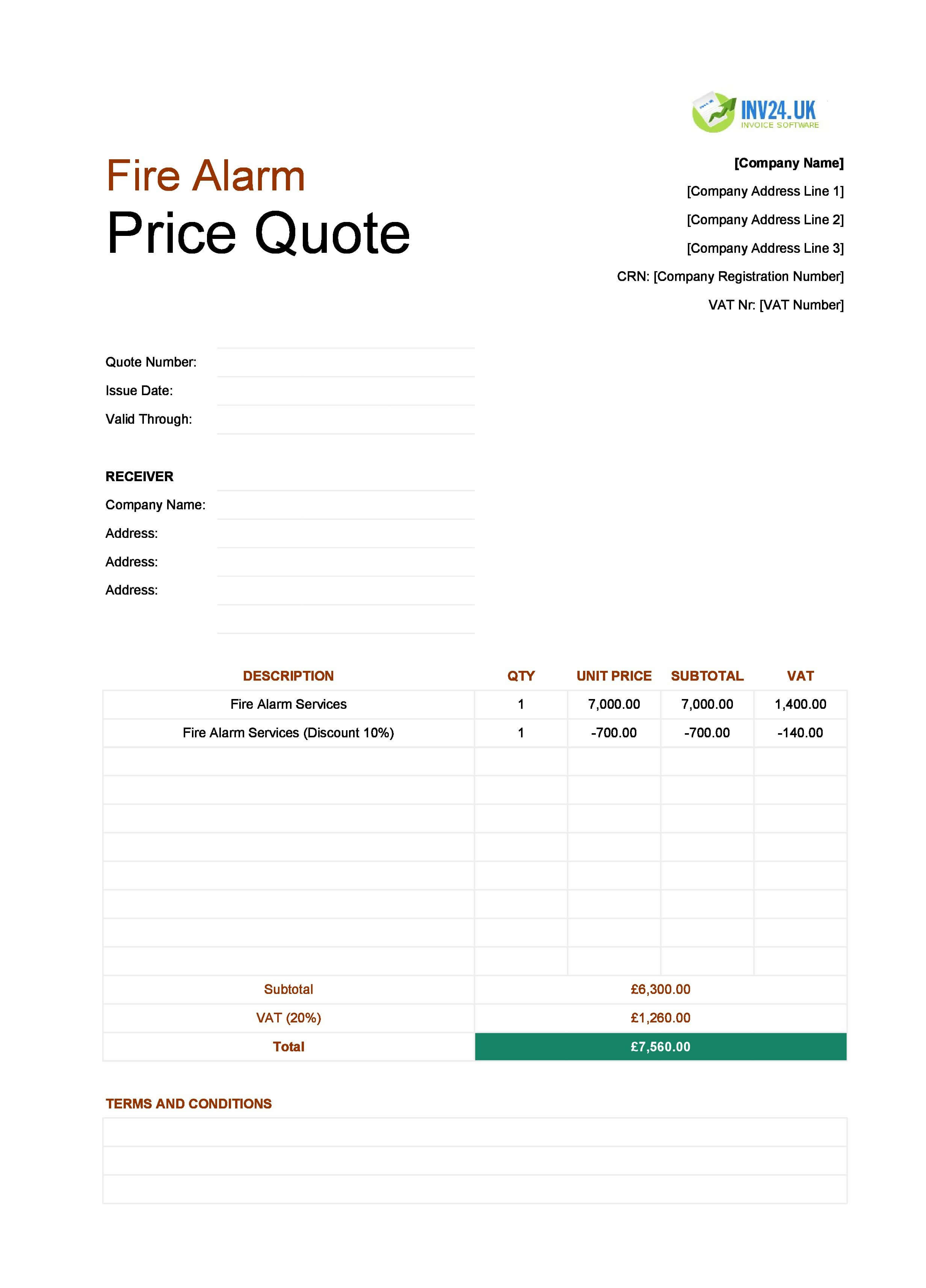 Fire Alarm Quote Template for UK (Excel / Google Sheets)