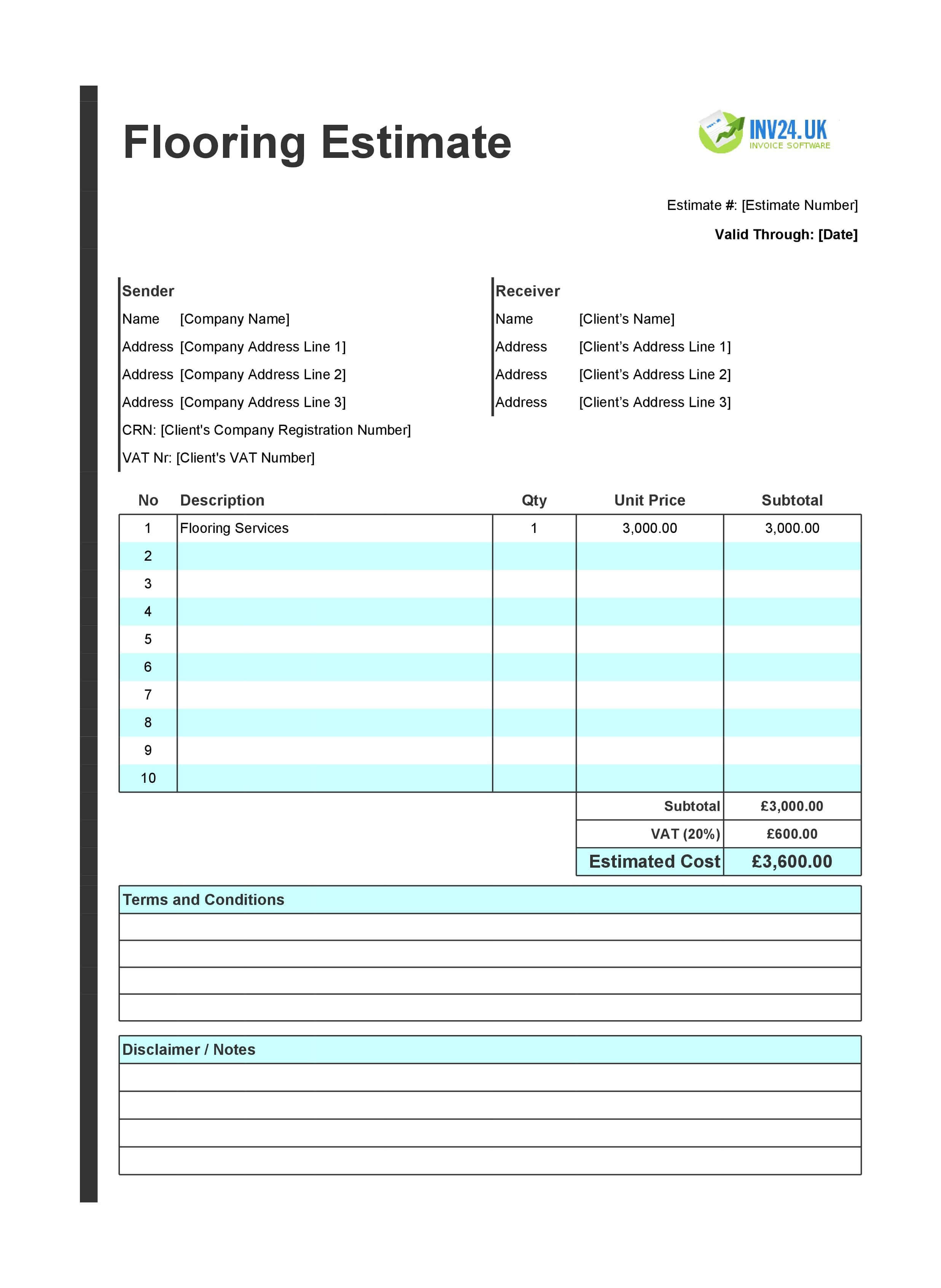 Flooring Estimate Template for UK (Excel / Google Sheets)