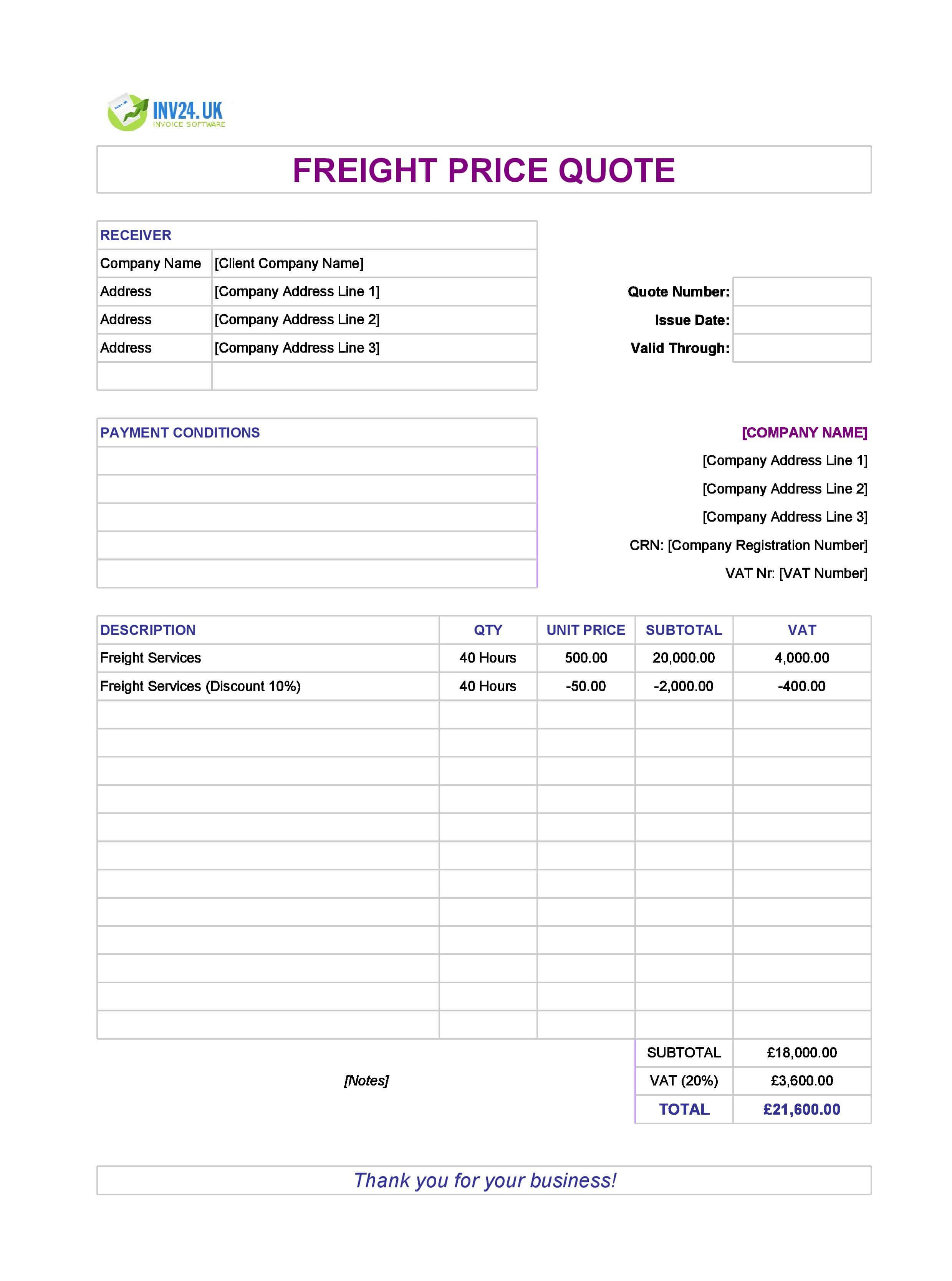 Freight Quote Template for UK (Excel / Google Sheets)