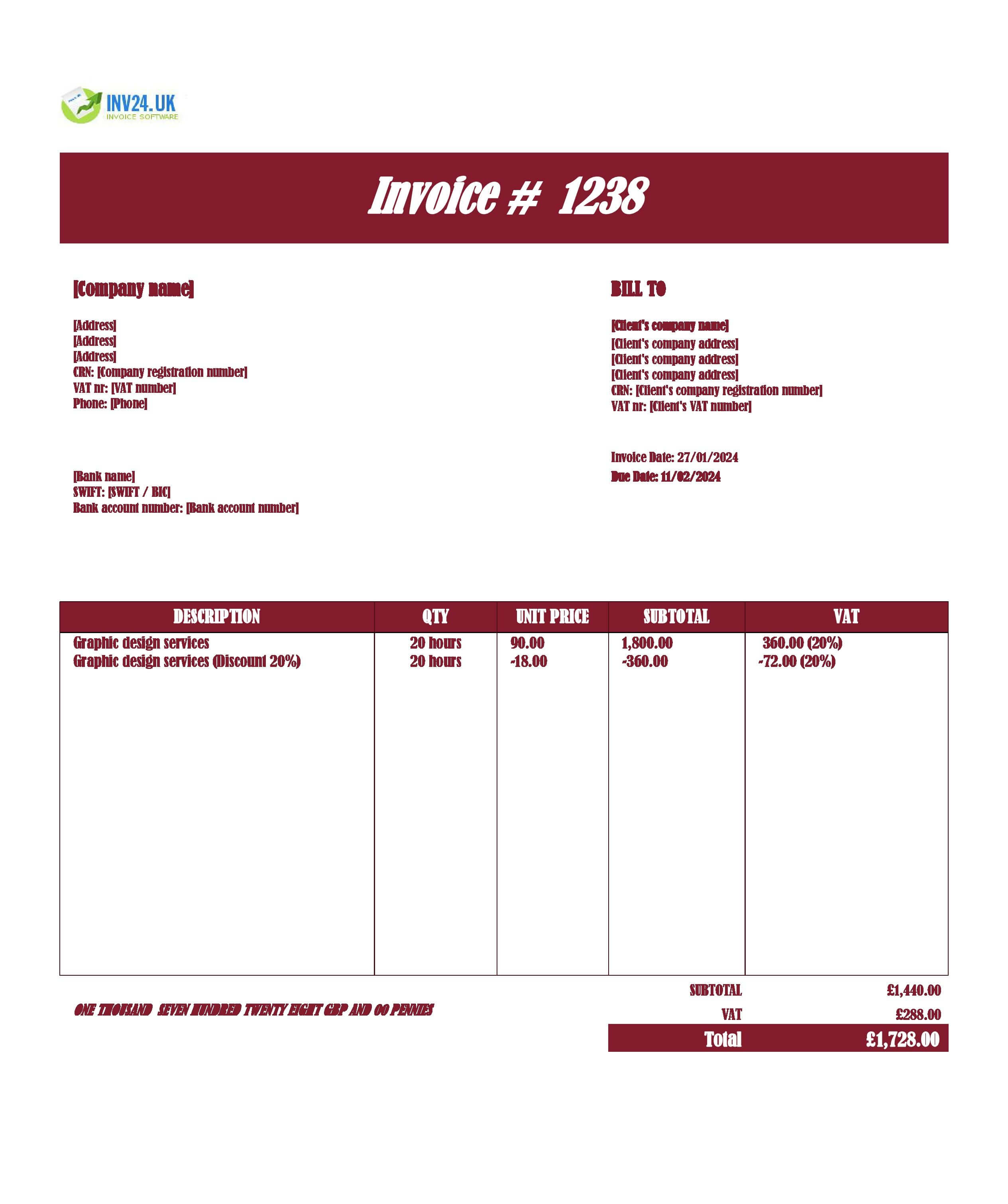 graphic design invoice template UK