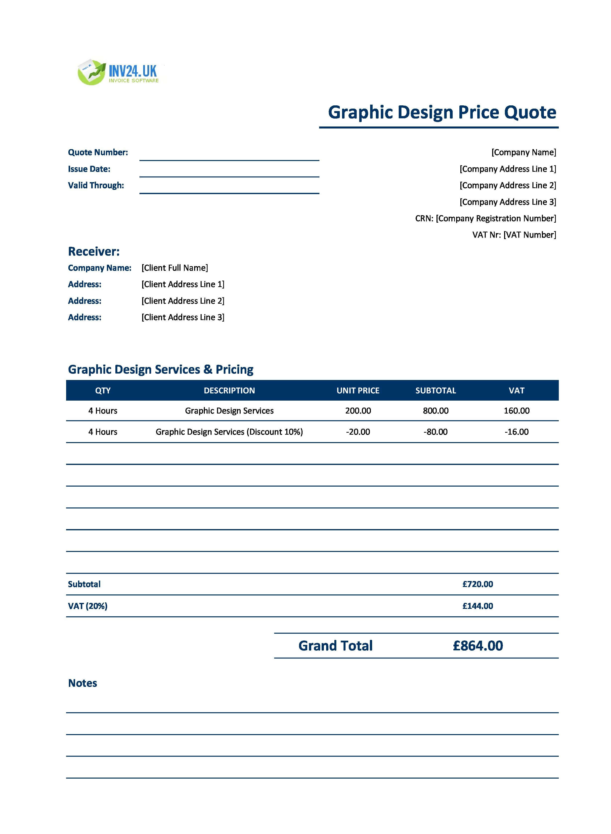 Graphic Design Quote Template for UK (Excel / Google Sheets)