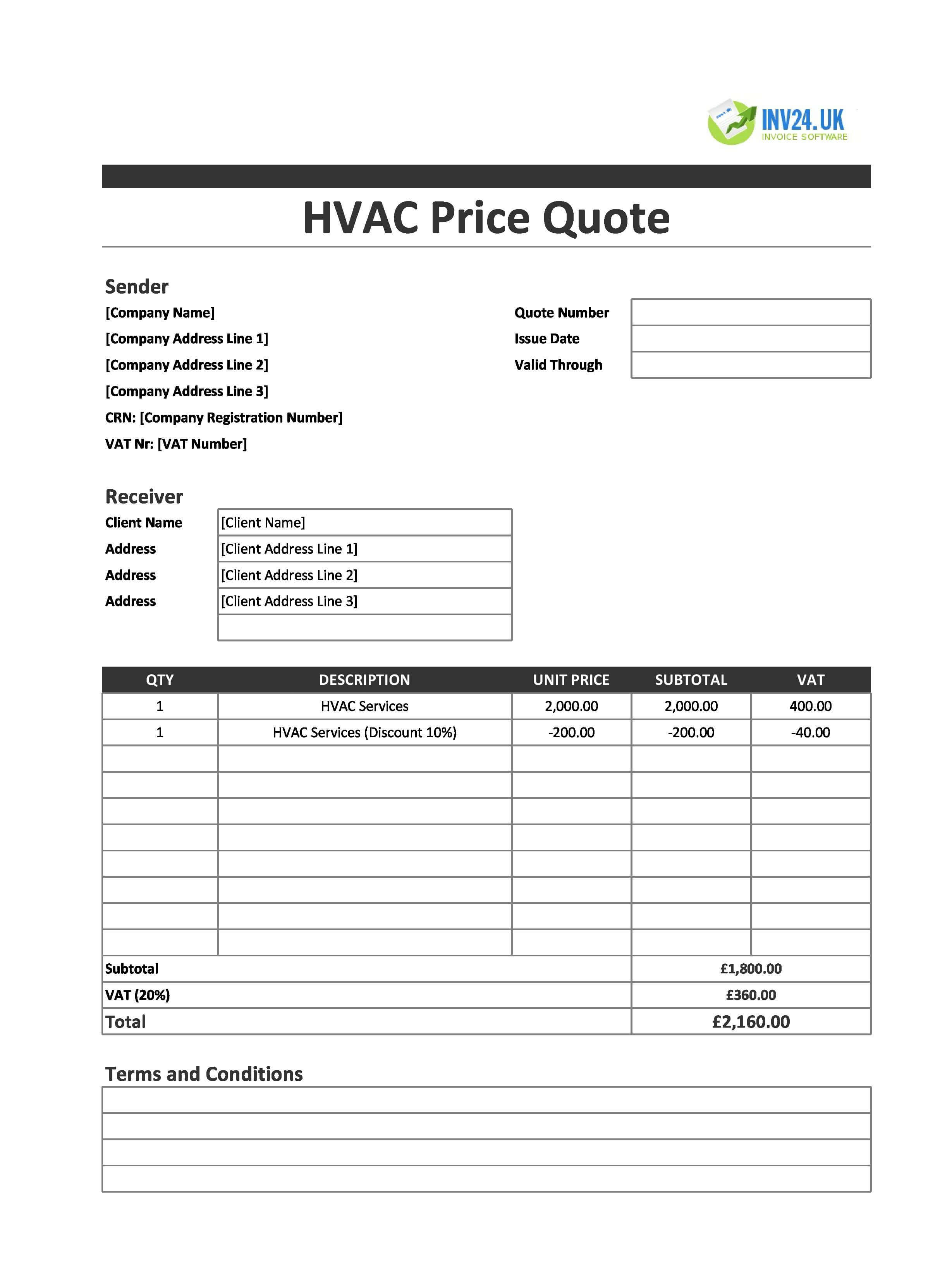 HVAC Quote Template for UK (Excel / Google Sheets)