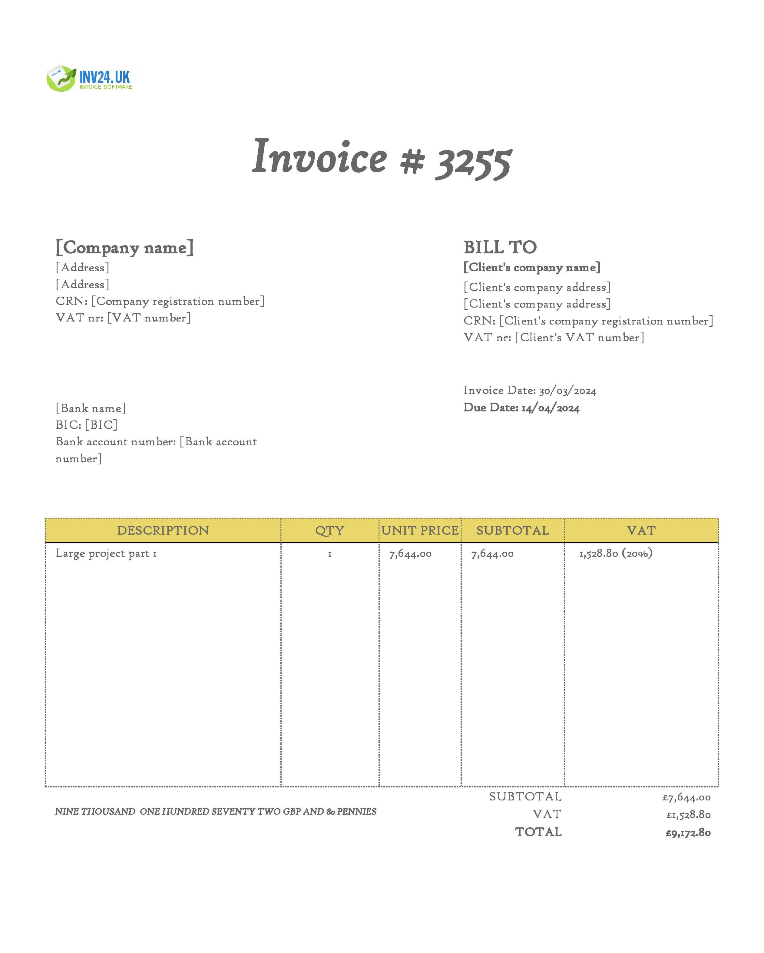 interim invoice template UK
