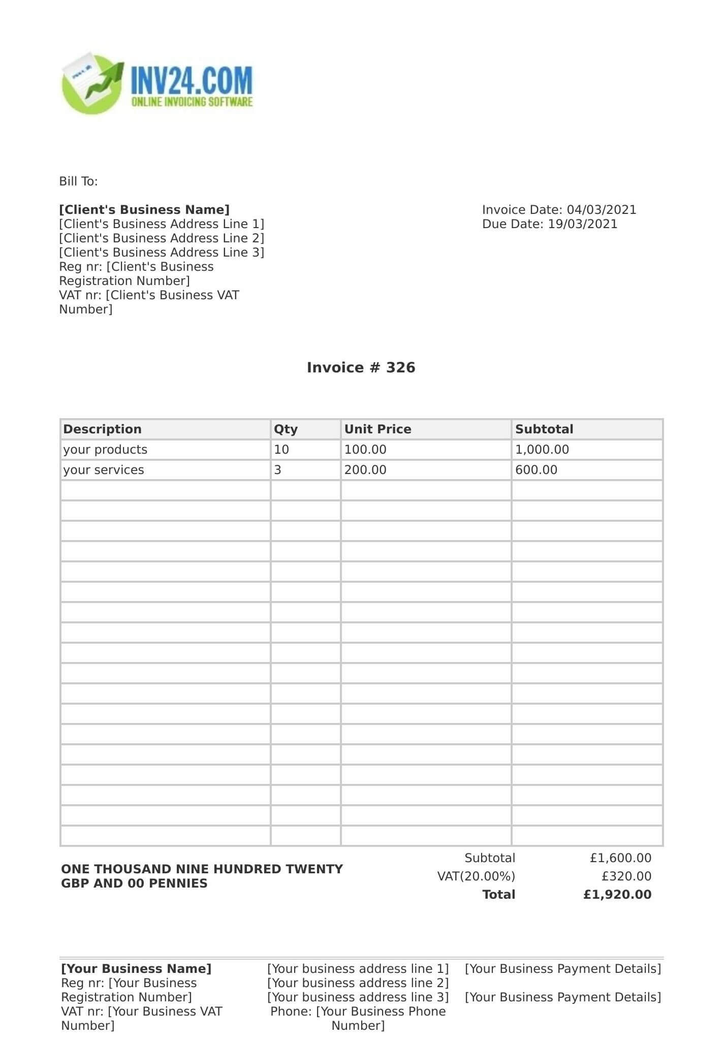 invoice example uk