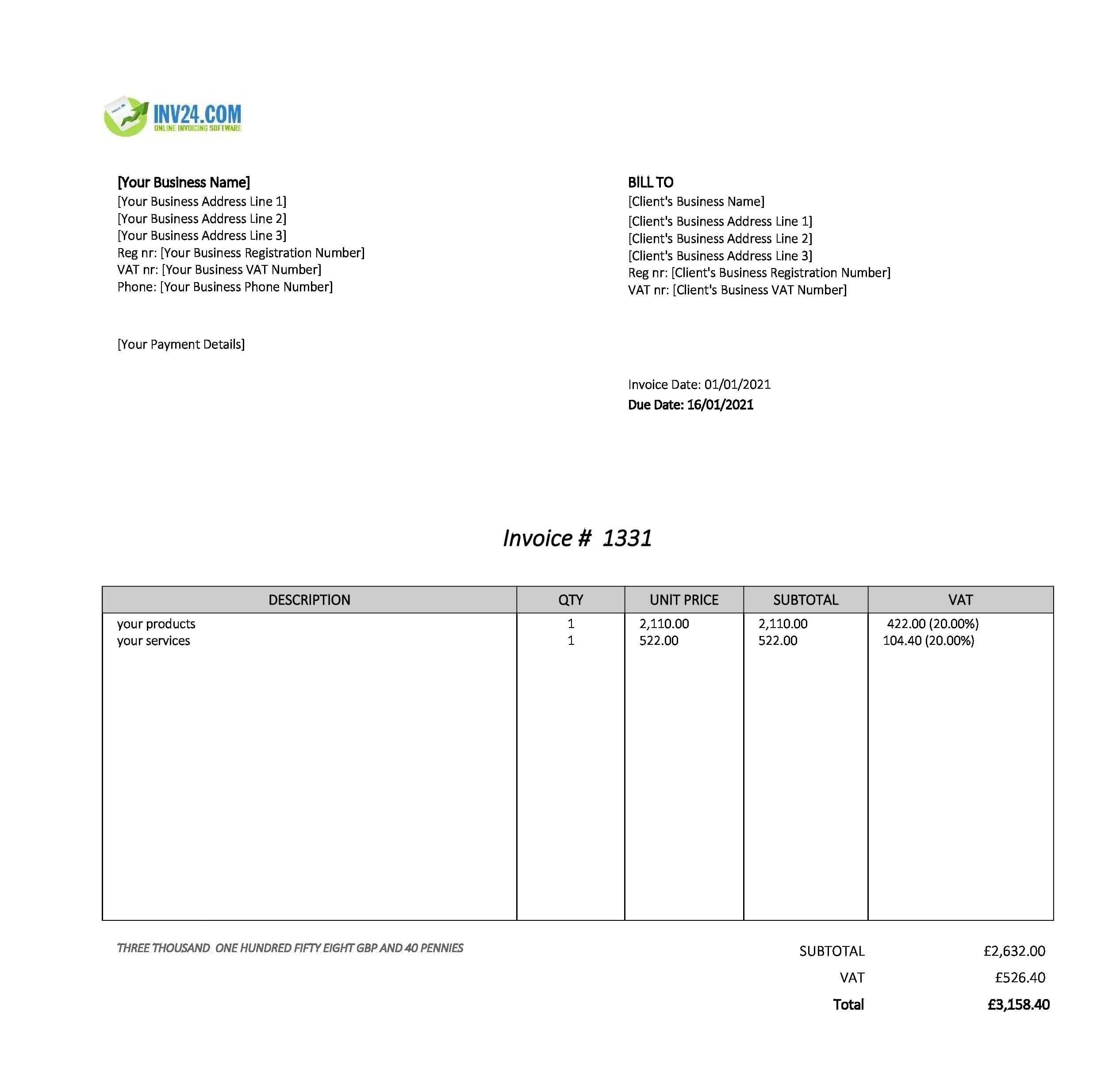 invoice form uk