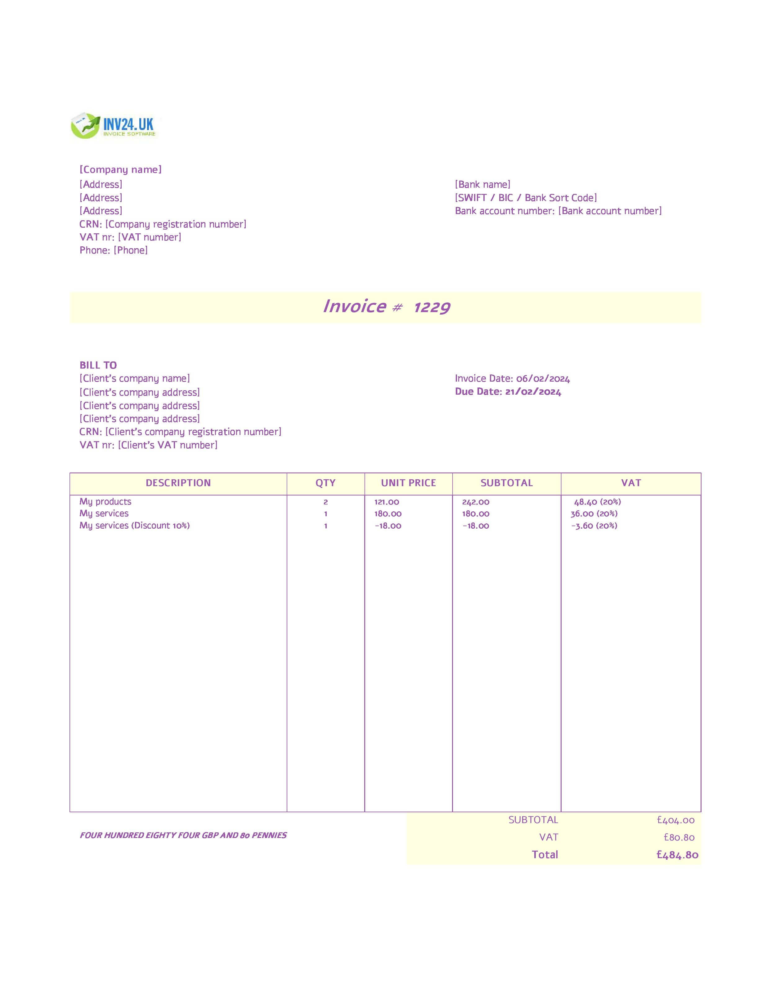Invoice Layout UK (Excel / Google Sheets) Invoice Layout UK (Excel / Google Sheets)
