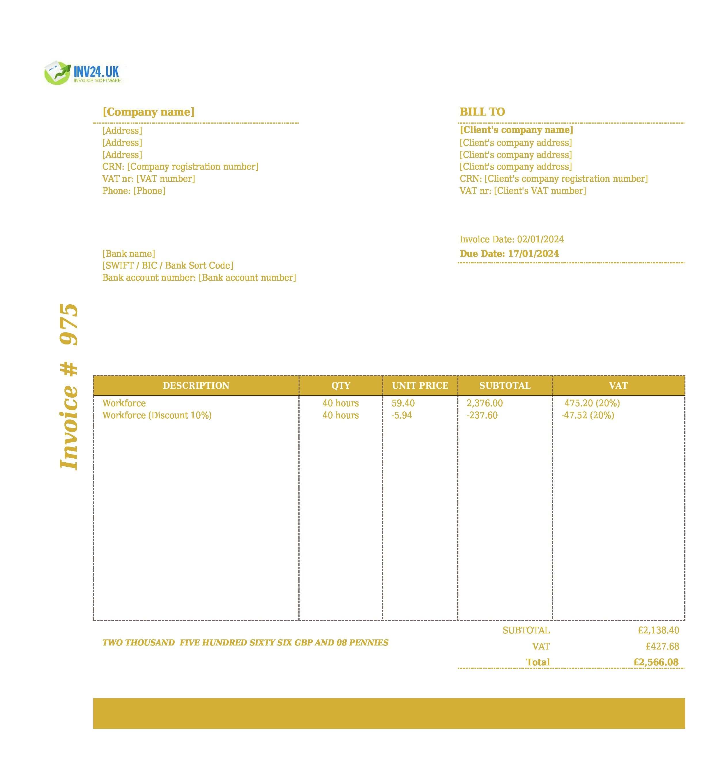 invoice template for hours worked UK