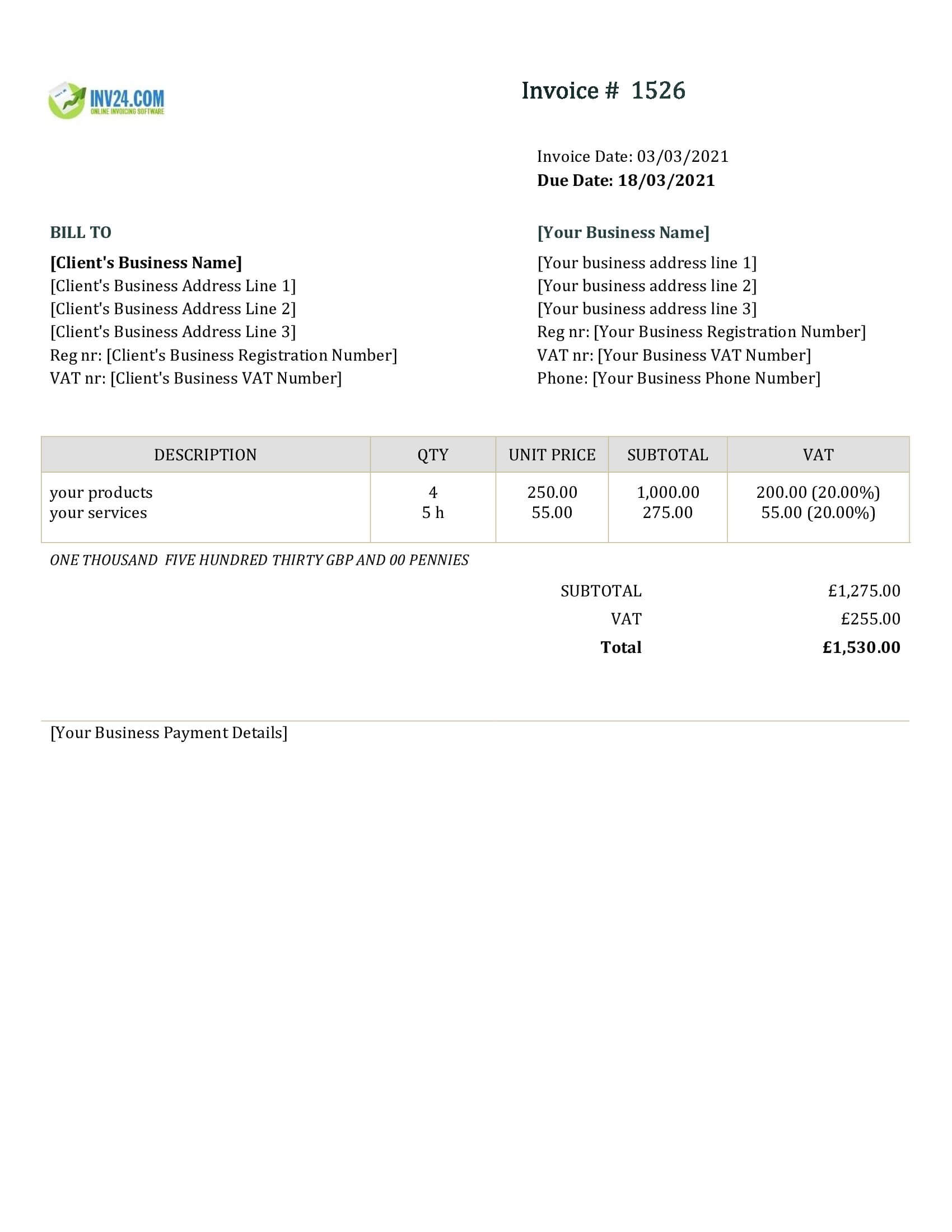 invoice template uk doc