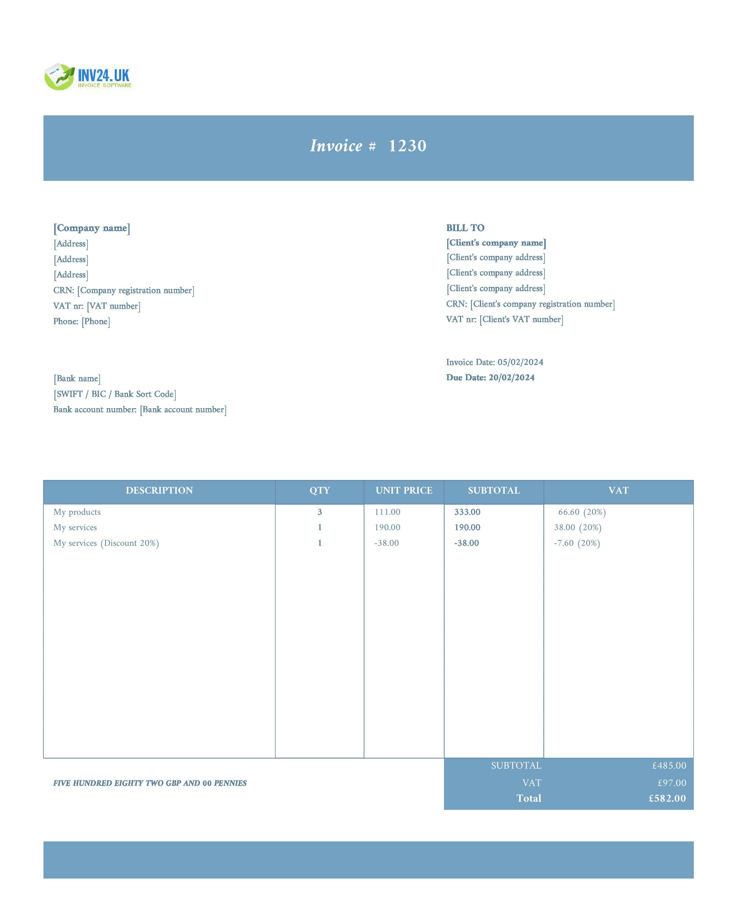 invoice with bank details example