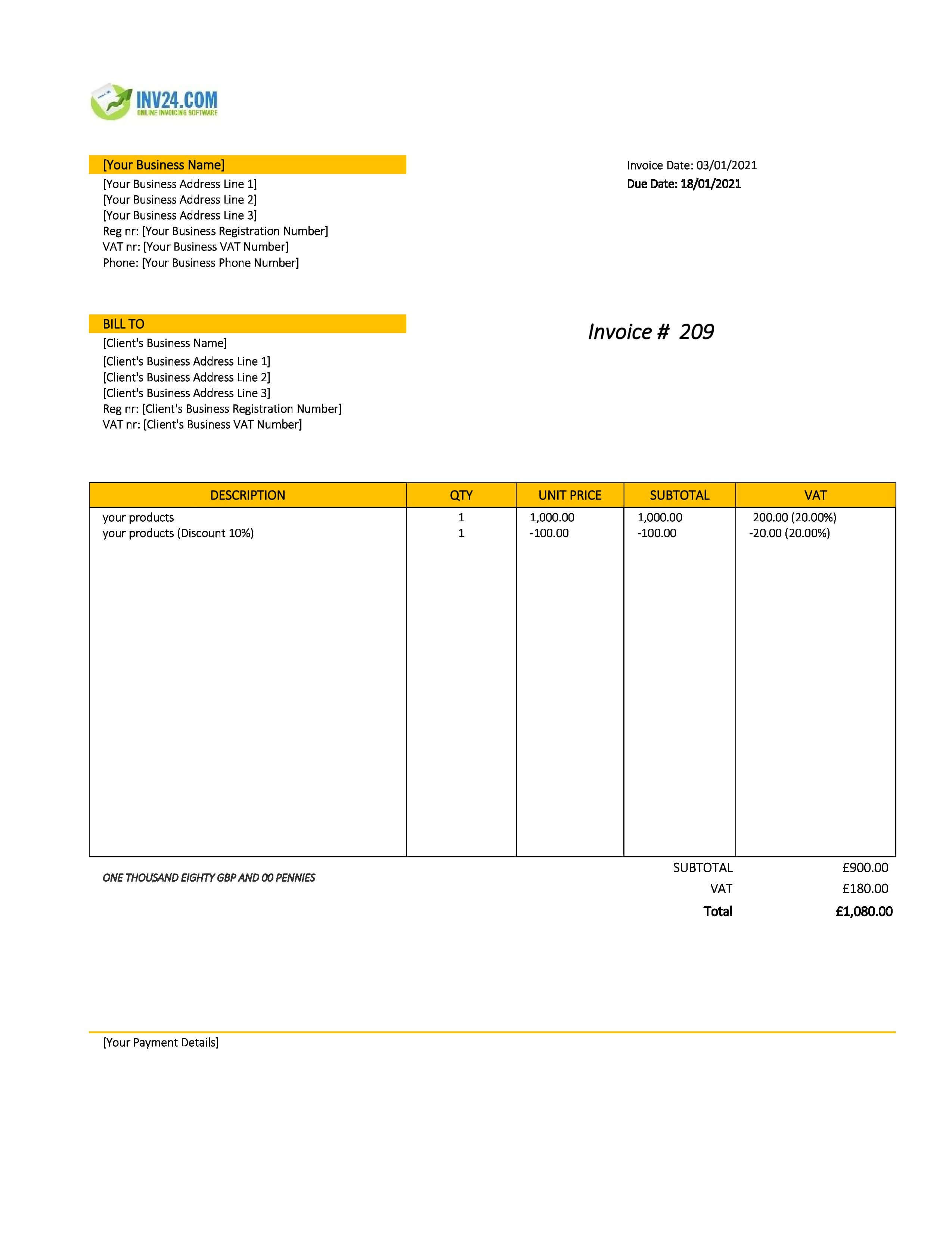 Invoice with discount example