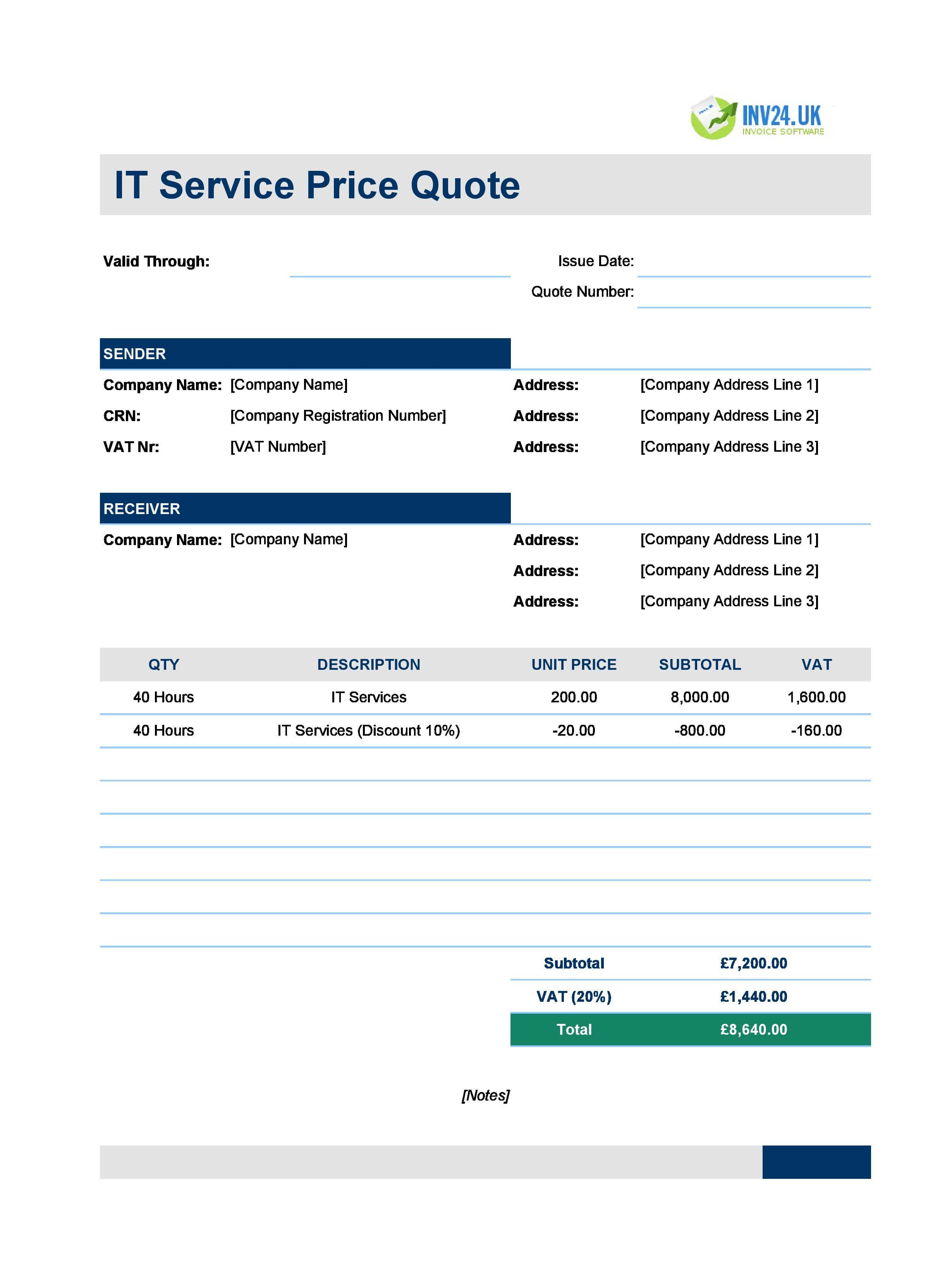 IT Quote Template for UK (Excel / Google Sheets)