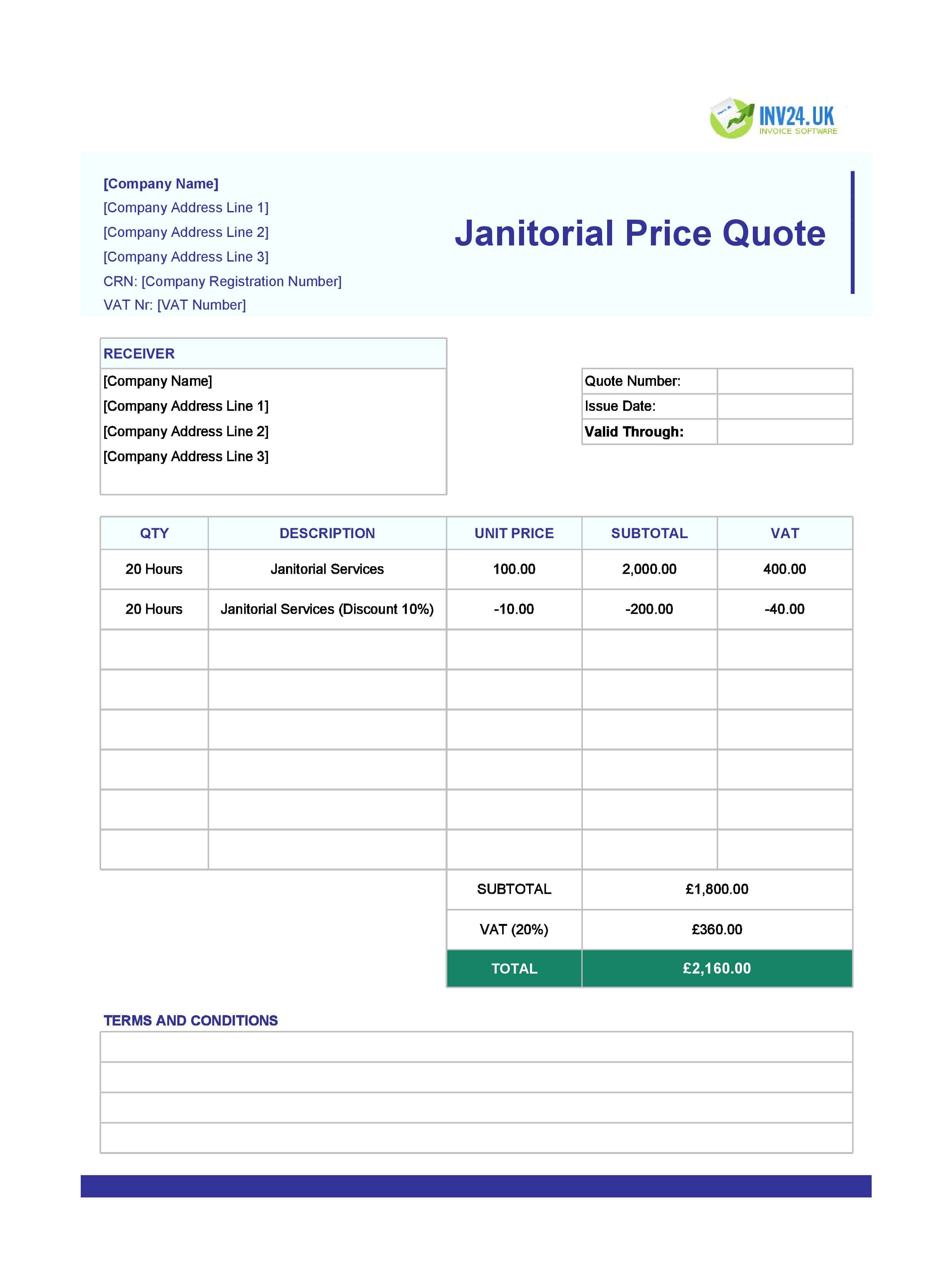 Janitorial Quote Template for UK (Excel / Google Sheets)