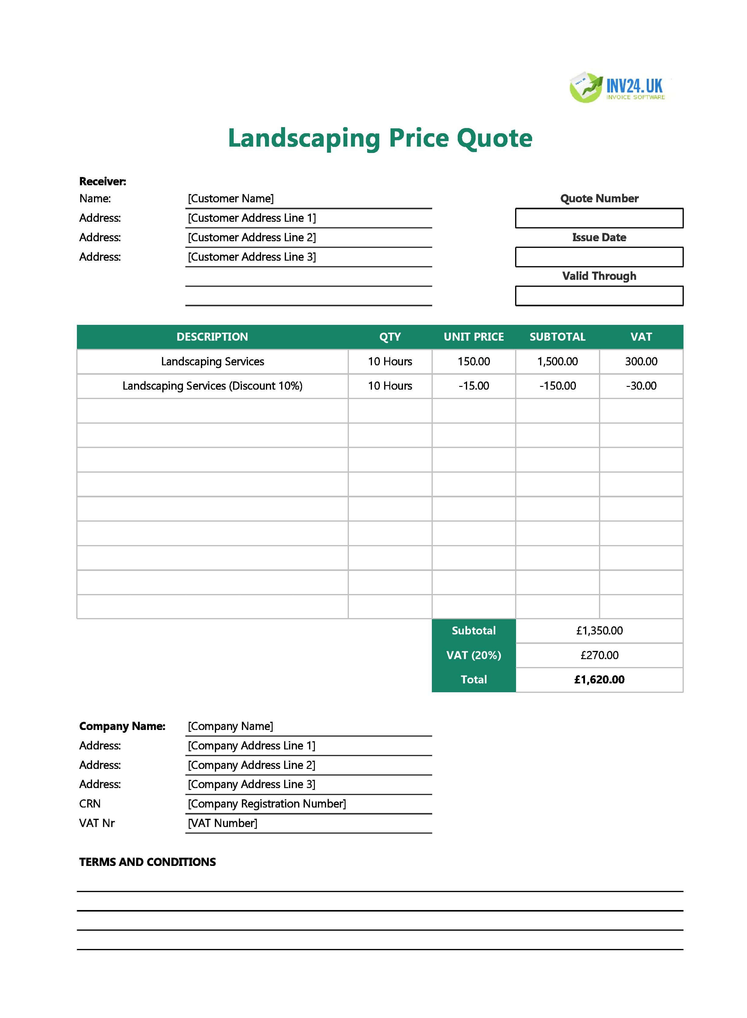 Landscaping Quote Template for UK (Excel / Google Sheets)