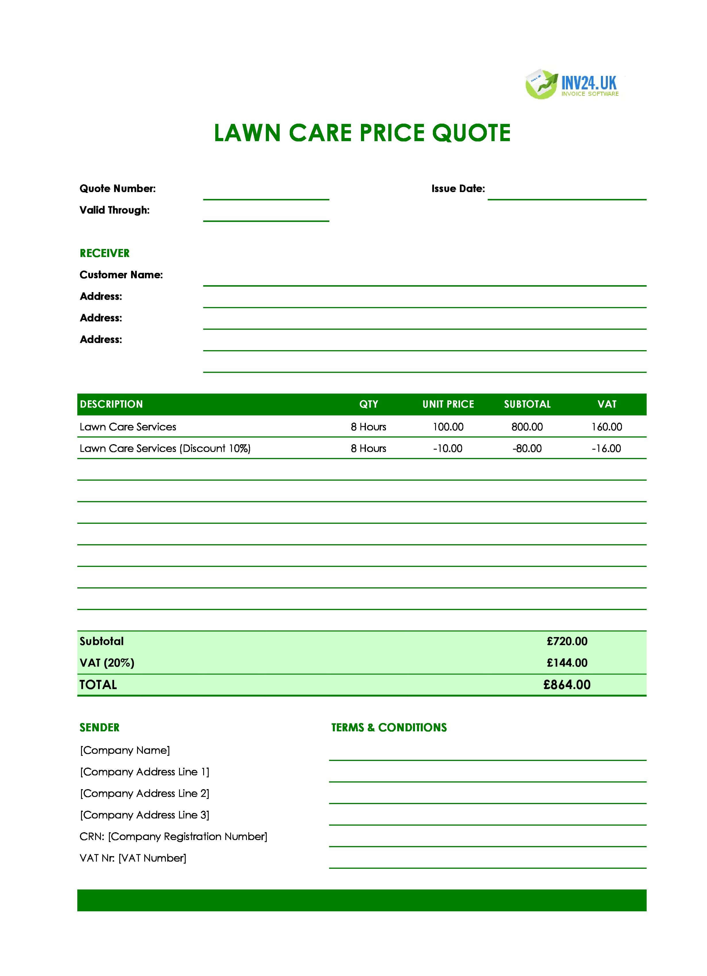 Lawn Care Quote Template for UK (Excel / Google Sheets)