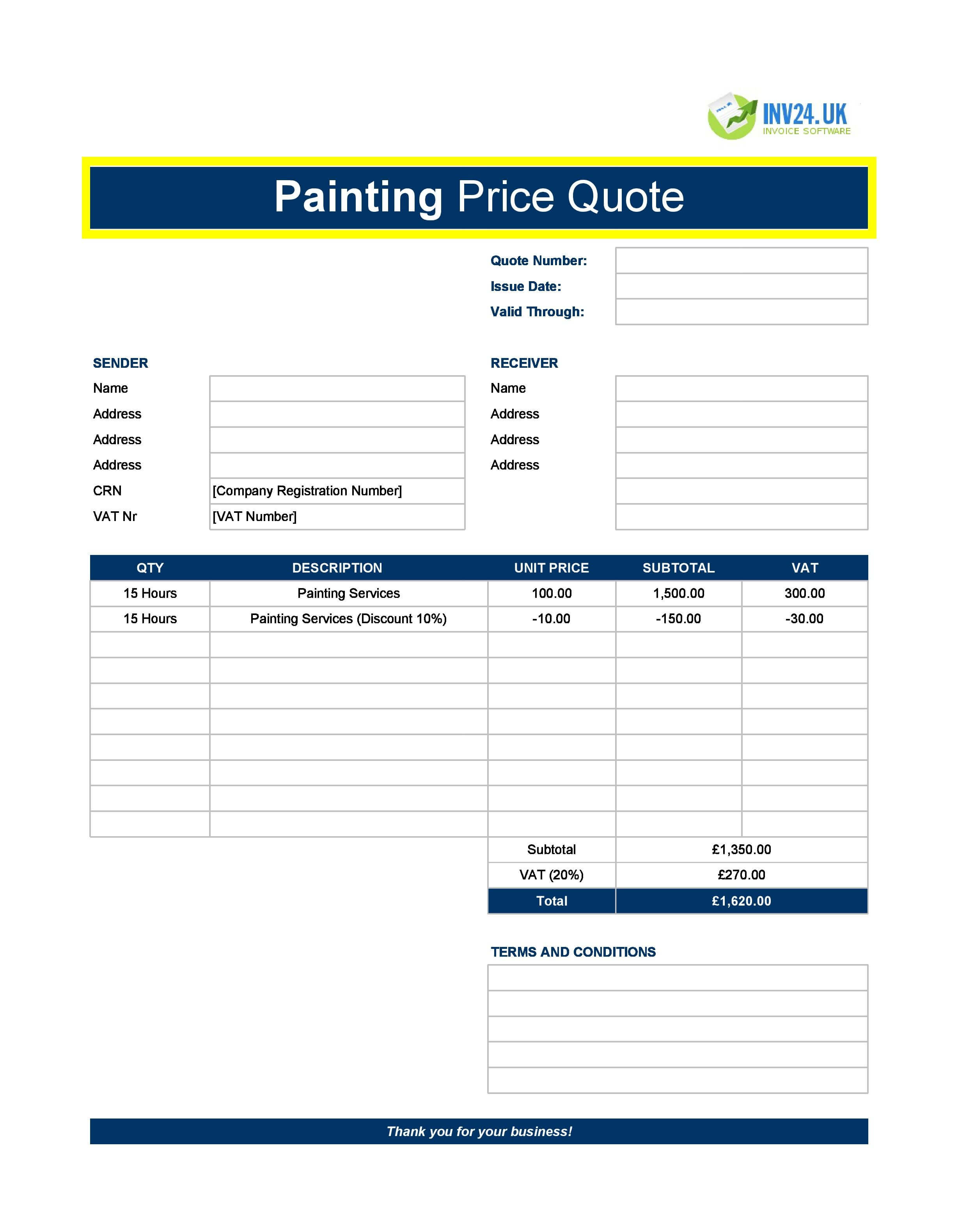 Painting Quote Template for UK (Excel / Google Sheets)