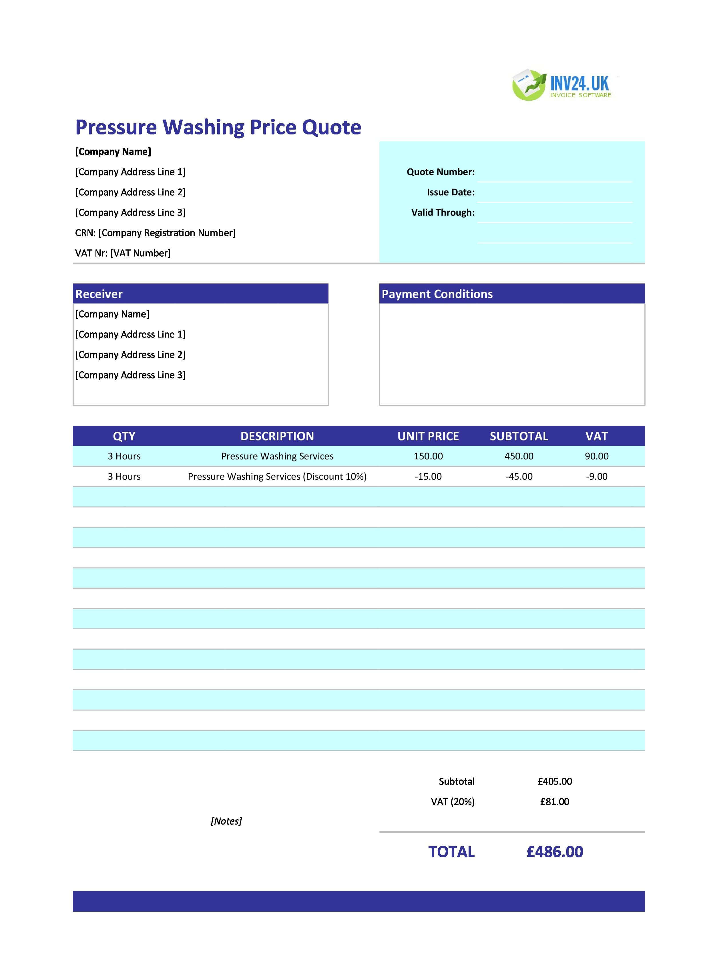 Pressure Washing Quote Template for UK (Excel / Google Sheets)