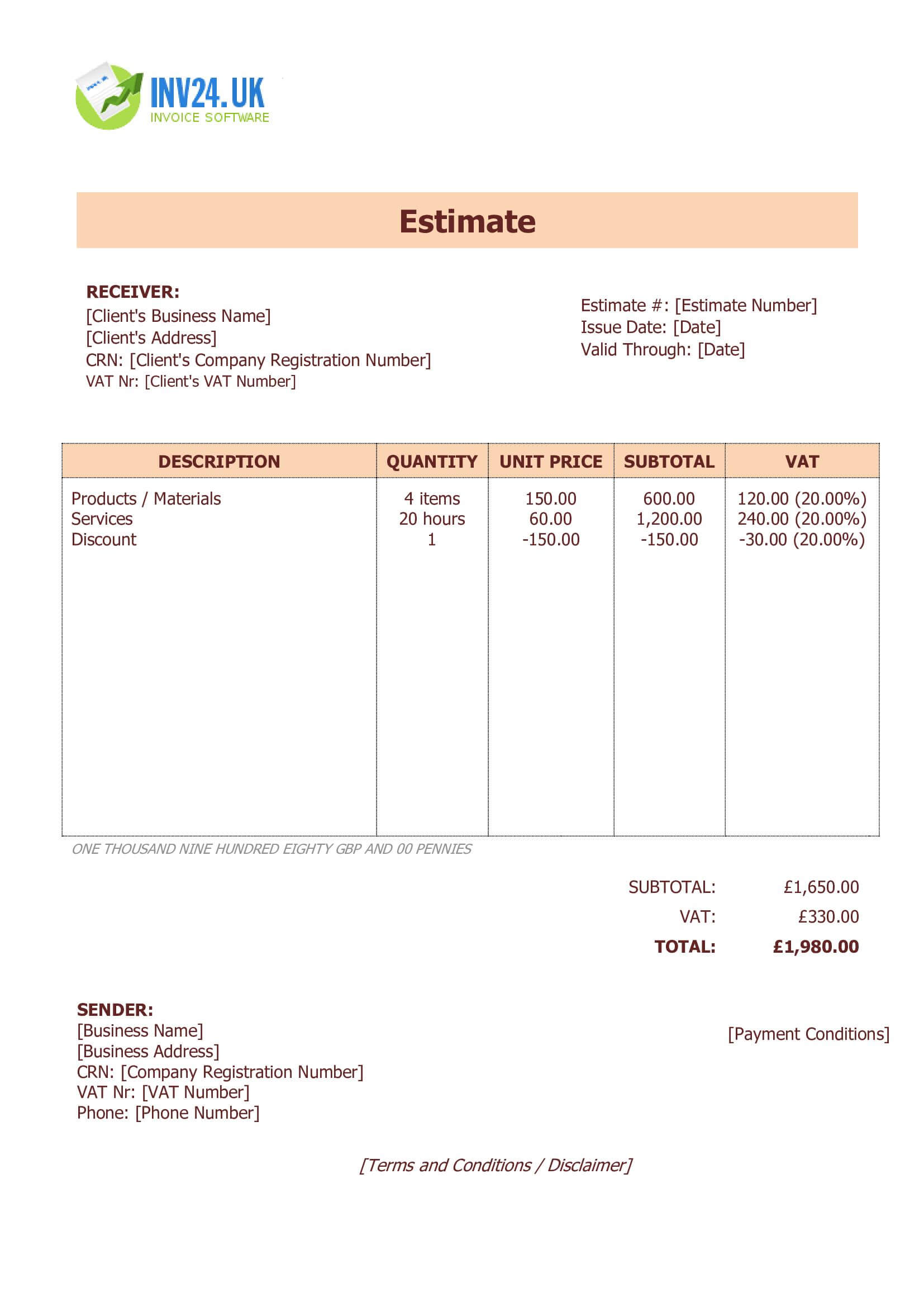 Professional Estimate Template for UK (Word / Google Docs)