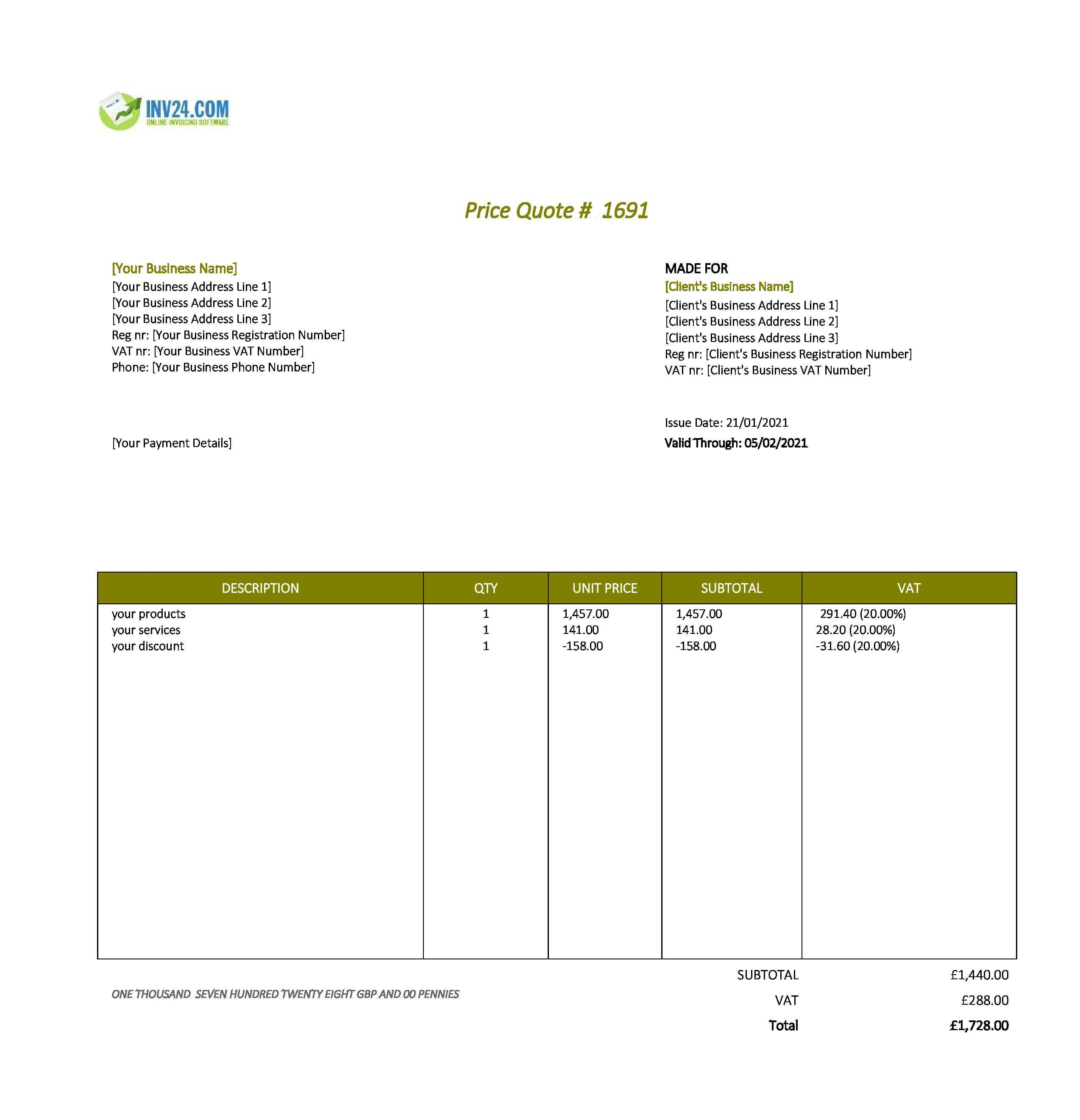 quotation template uk