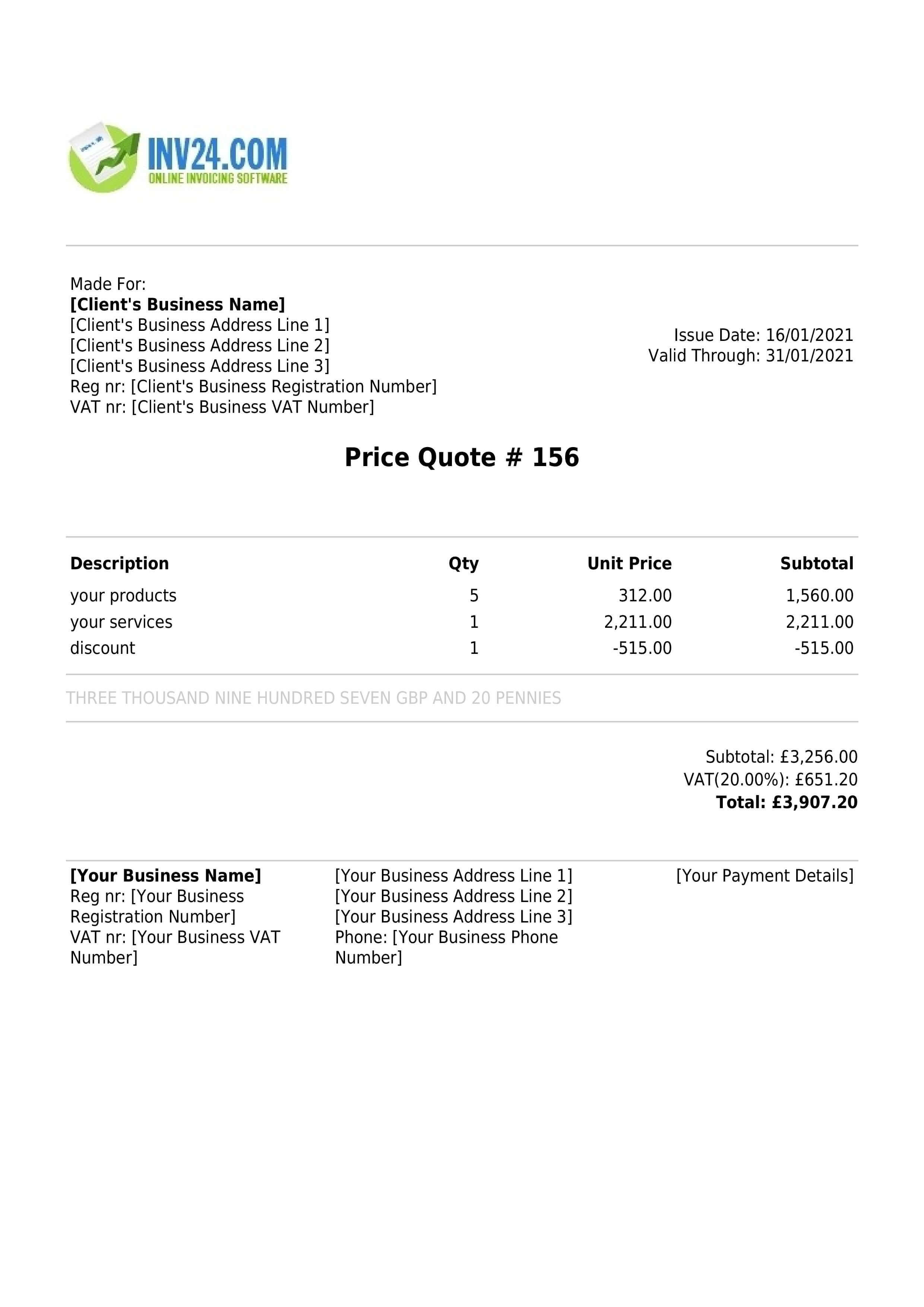 Free Price Quote Maker For The United Kingdom PDF 
