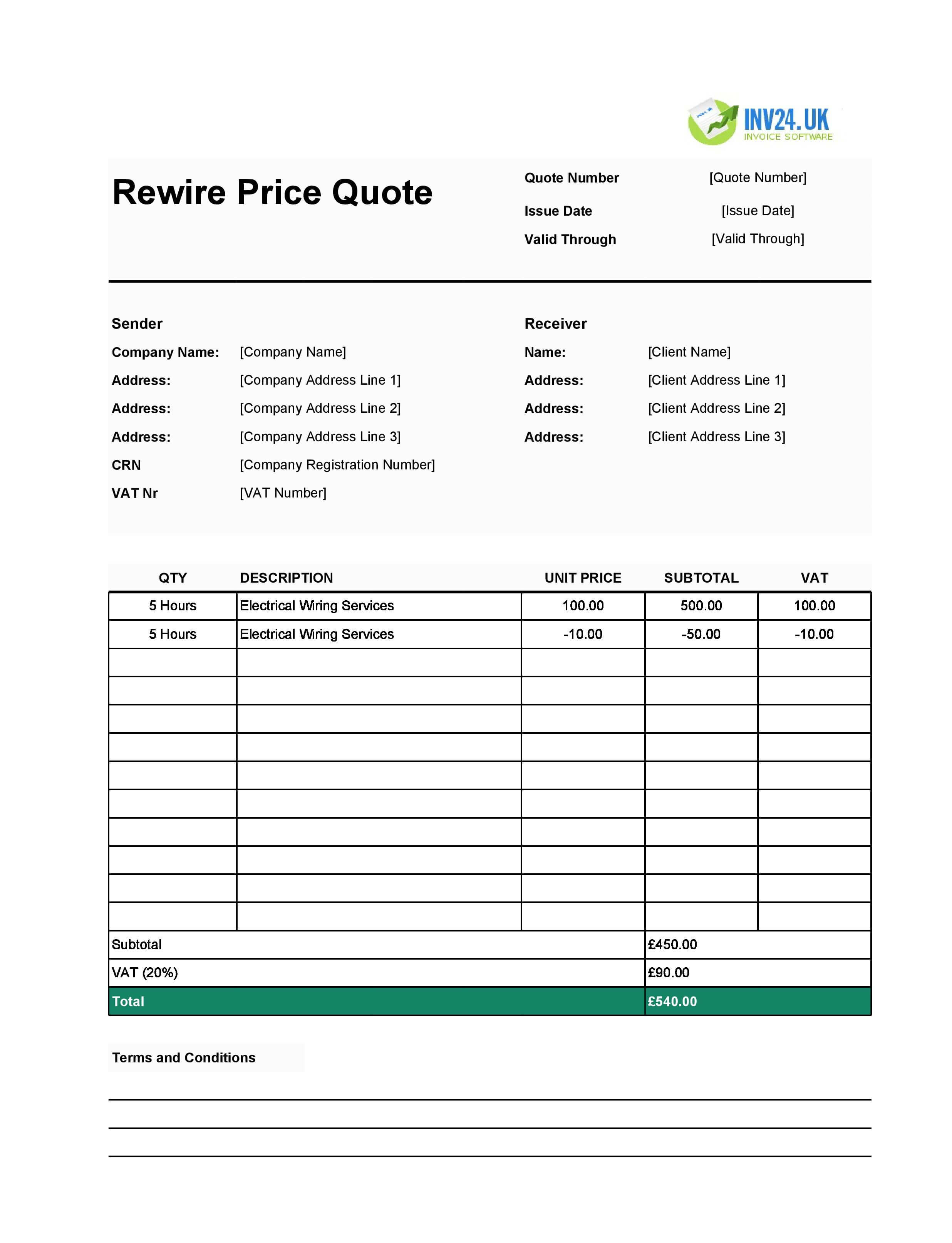 Rewire Quote Template for UK (Excel / Google Sheets)