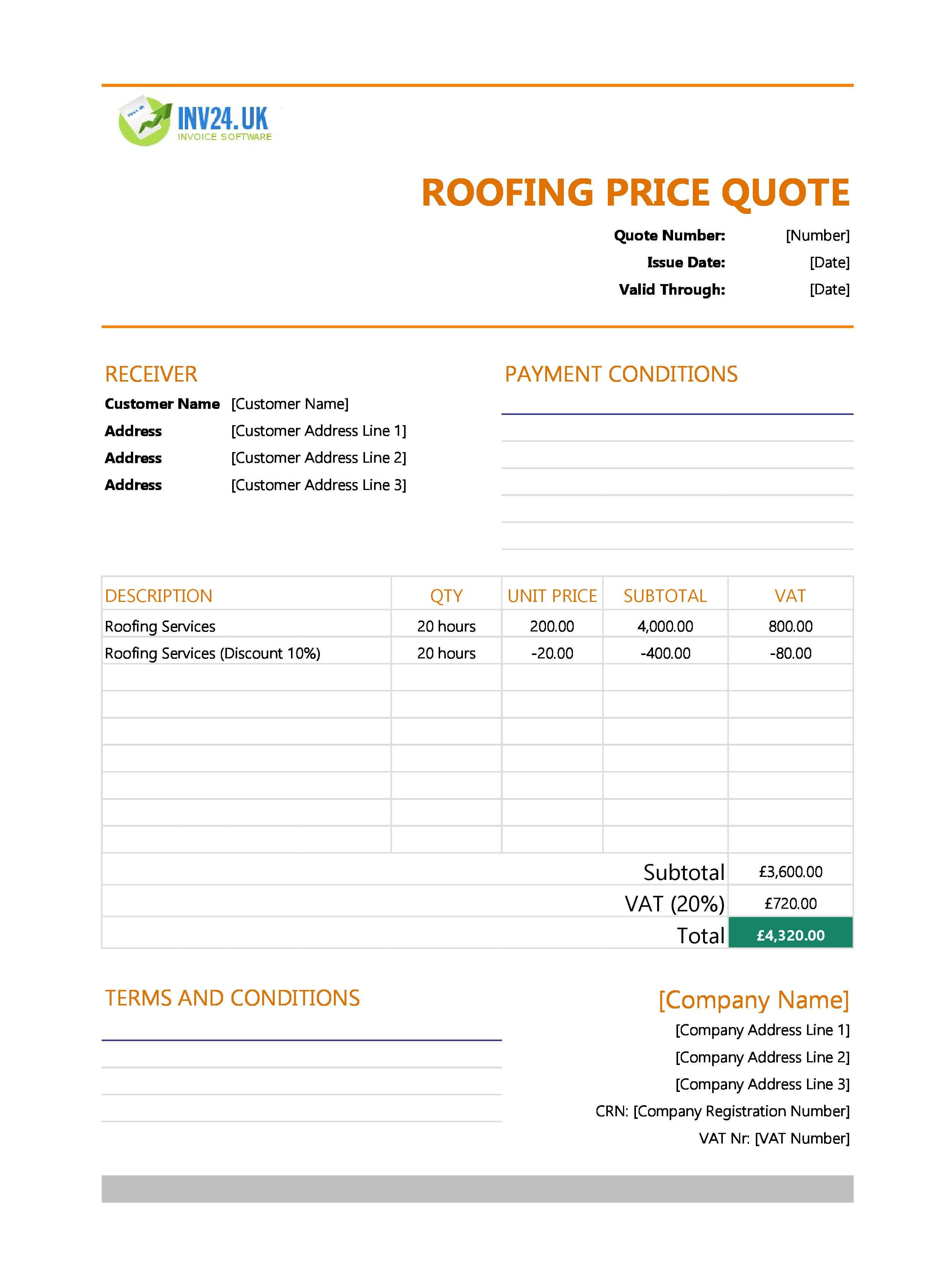 Roofing Quote Template for UK (Excel / Google Sheets)