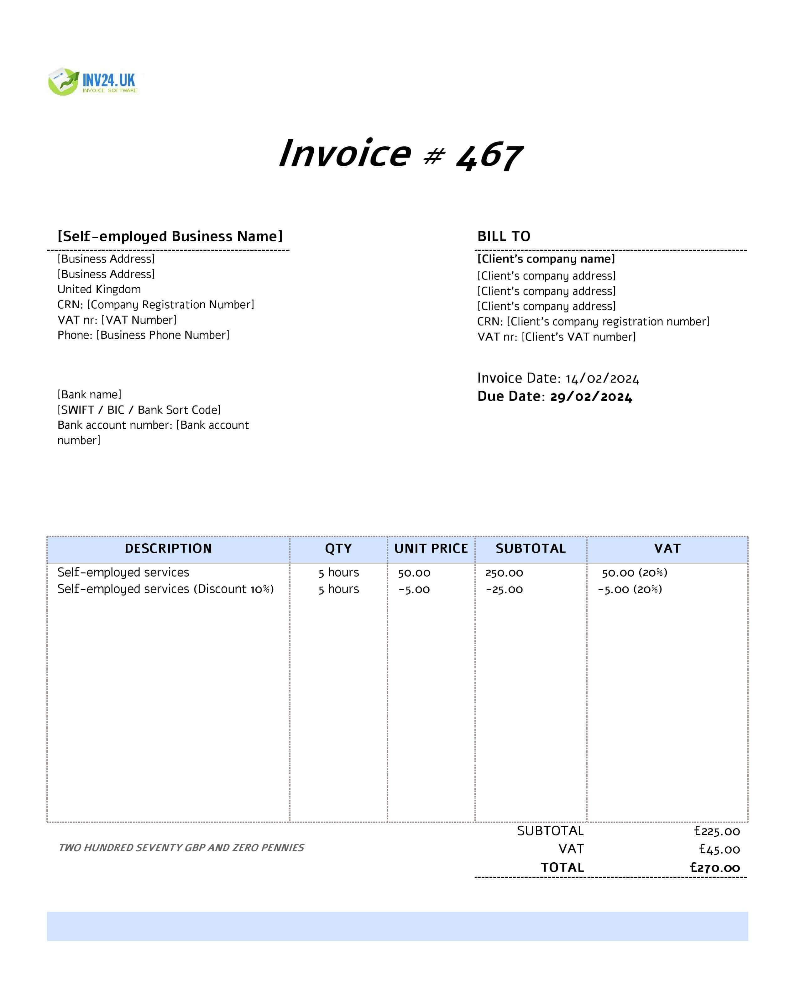 self-employed invoice template PDF UK