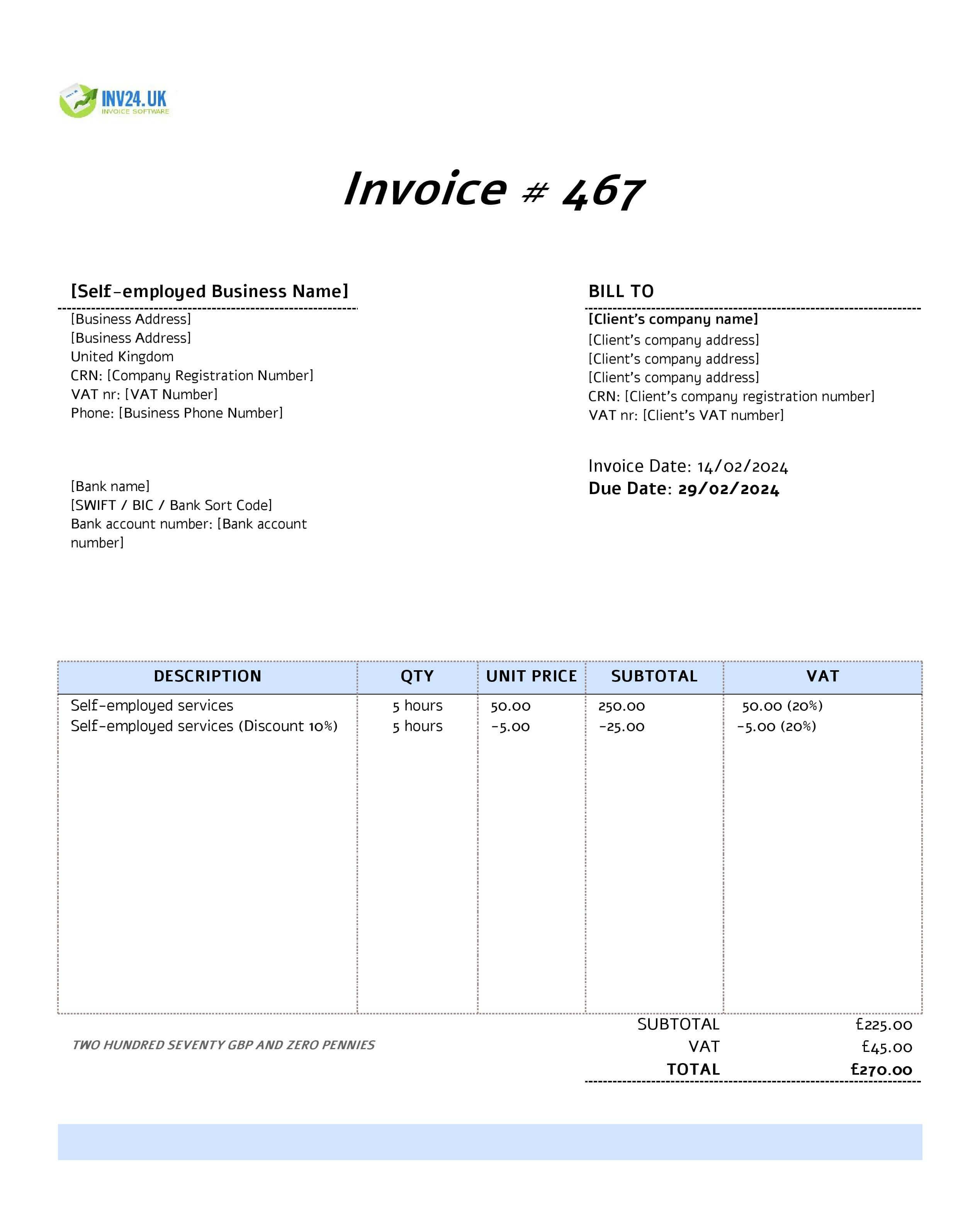 Self-Employed Invoice Template PDF UK (PDF)